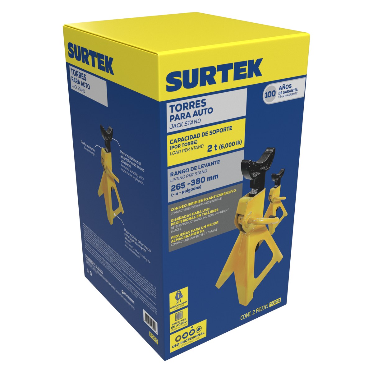 Torres para automóvil de acero, 2 ton, 2 piezas Surtek - Imagen 2