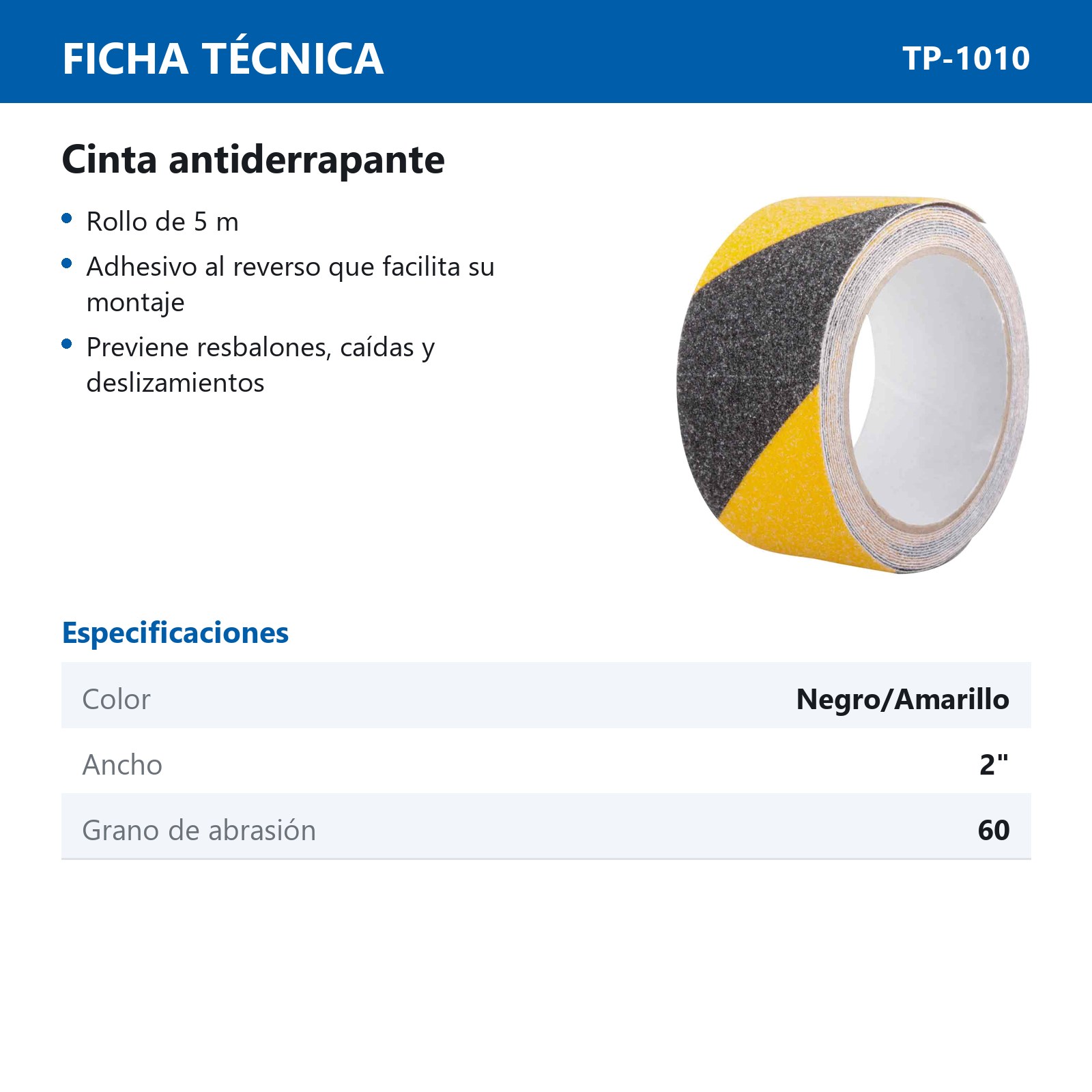 CINTA ANTIDERRAPANTE 2" NEGRO/AMARILLO 50mm X 5M G60 (PRECIO X PIEZA) - Imagen 4