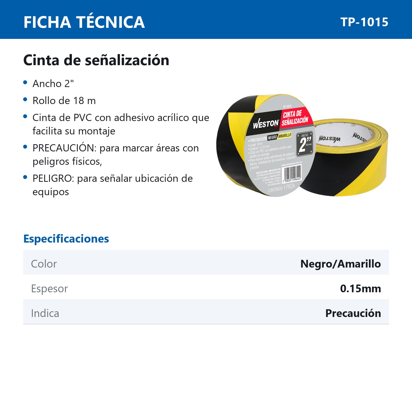 CINTA DE SEÑALIZACION NEGRO/AMARILLO 50mm X 18M (PRECIO X PIEZA) - Imagen 4