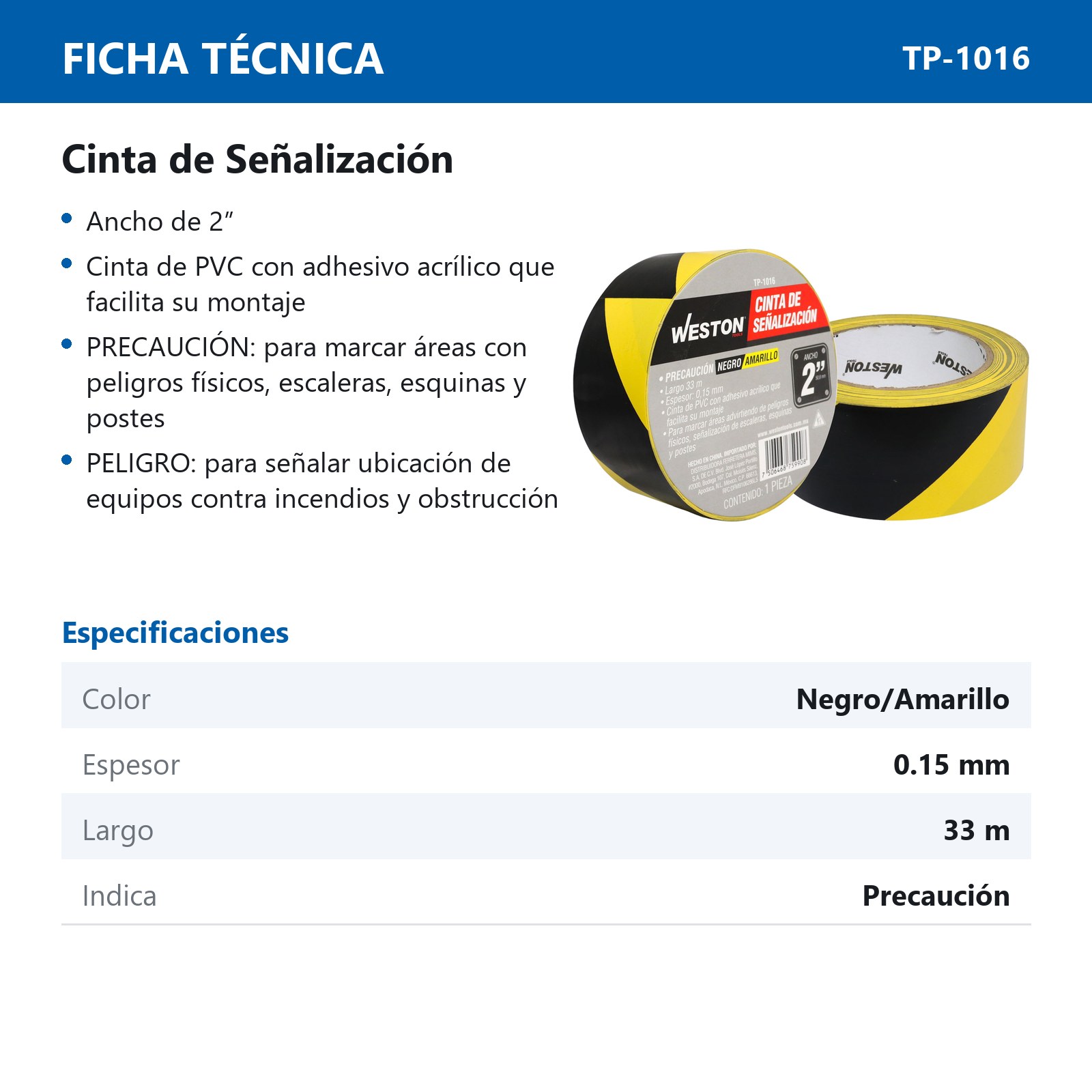 CINTA DE SEÑALIZACION NEGRO/AMARILLO 50mm X 33M (PRECIO X PIEZA) - Imagen 3