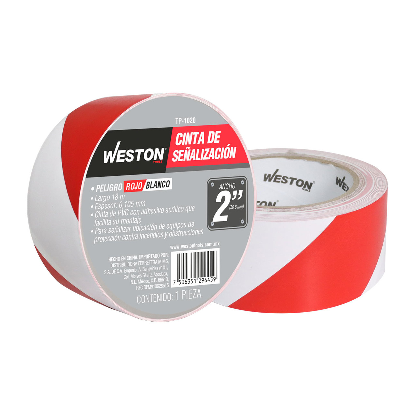 Cinta de Señalización Blanco/Rojo WESTON 50 mm x 18 m
