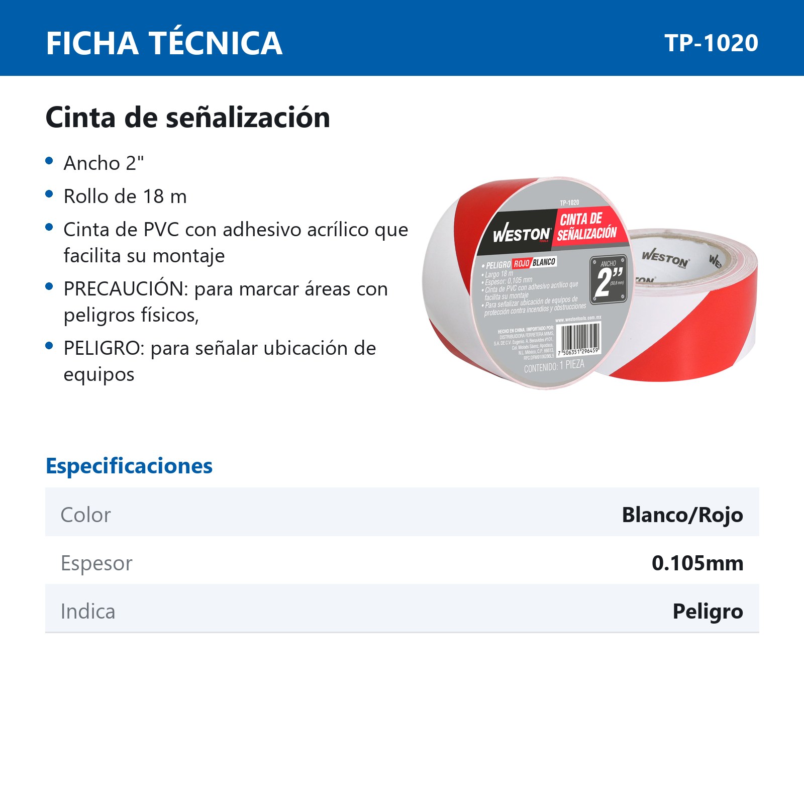 CINTA DE SEÑALIZACION BLANCO/ROJO 50mm X 18M (PRECIO X PIEZA) - Imagen 4