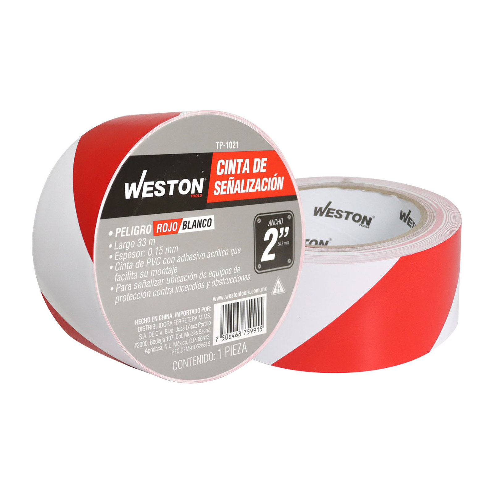 Cinta de Señalización Blanco/Rojo 50mm x 33m WESTON