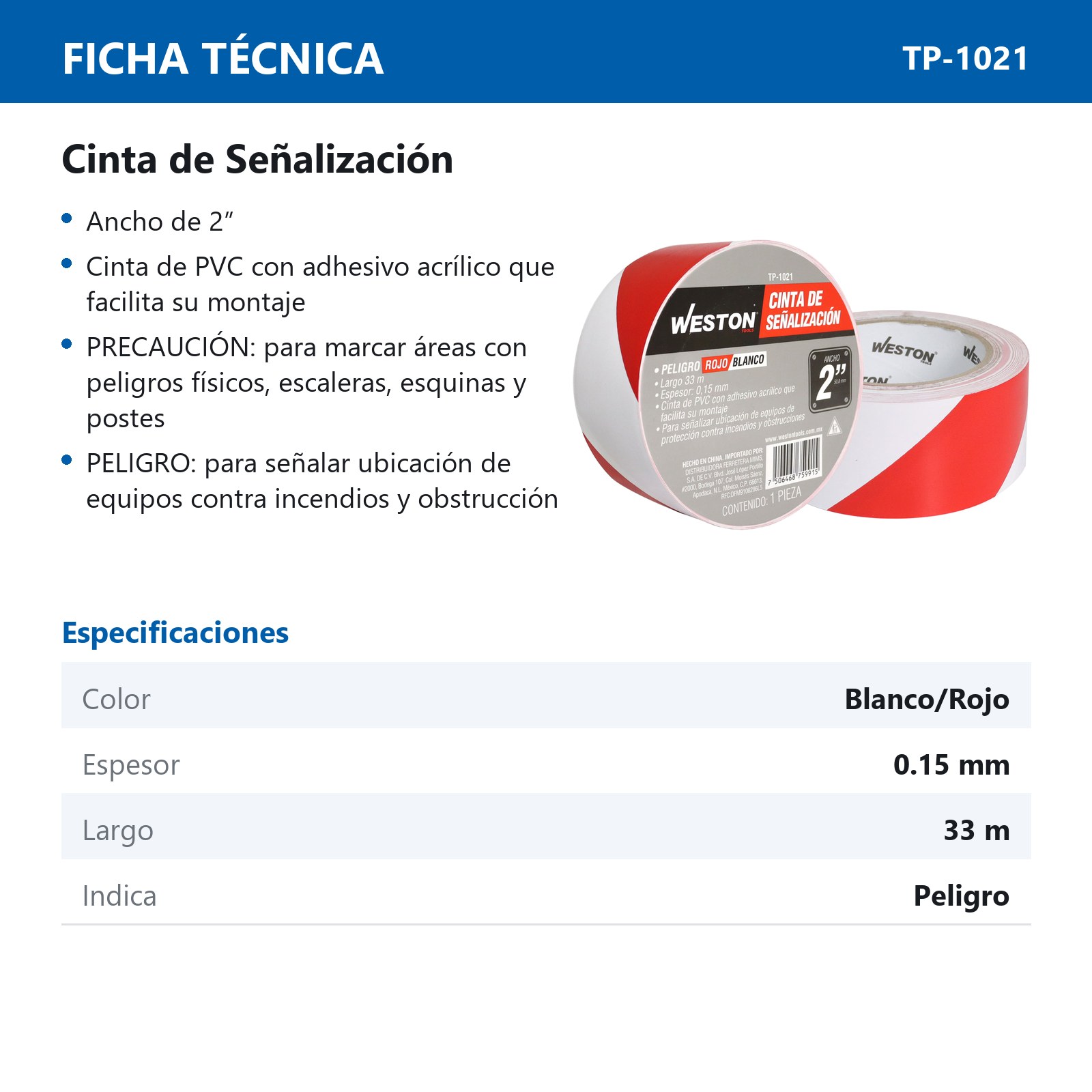 CINTA DE SEÑALIZACION BLANCO/ROJO 50mm X 33M (PRECIO X PIEZA) - Imagen 3