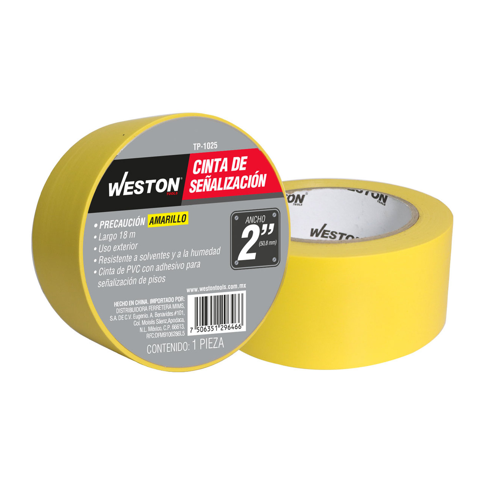 Cinta de Señalización Amarilla Weston 50 mm x 18 m