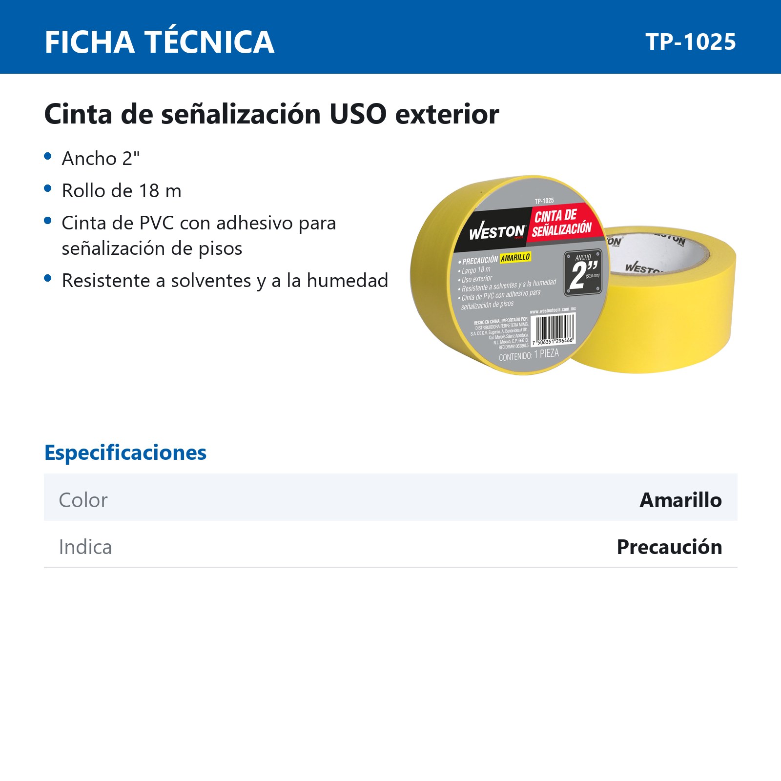 CINTA DE SEÑALIZACION AMARILLA 50mm X 18M (PRECIO X PIEZA) - Imagen 4