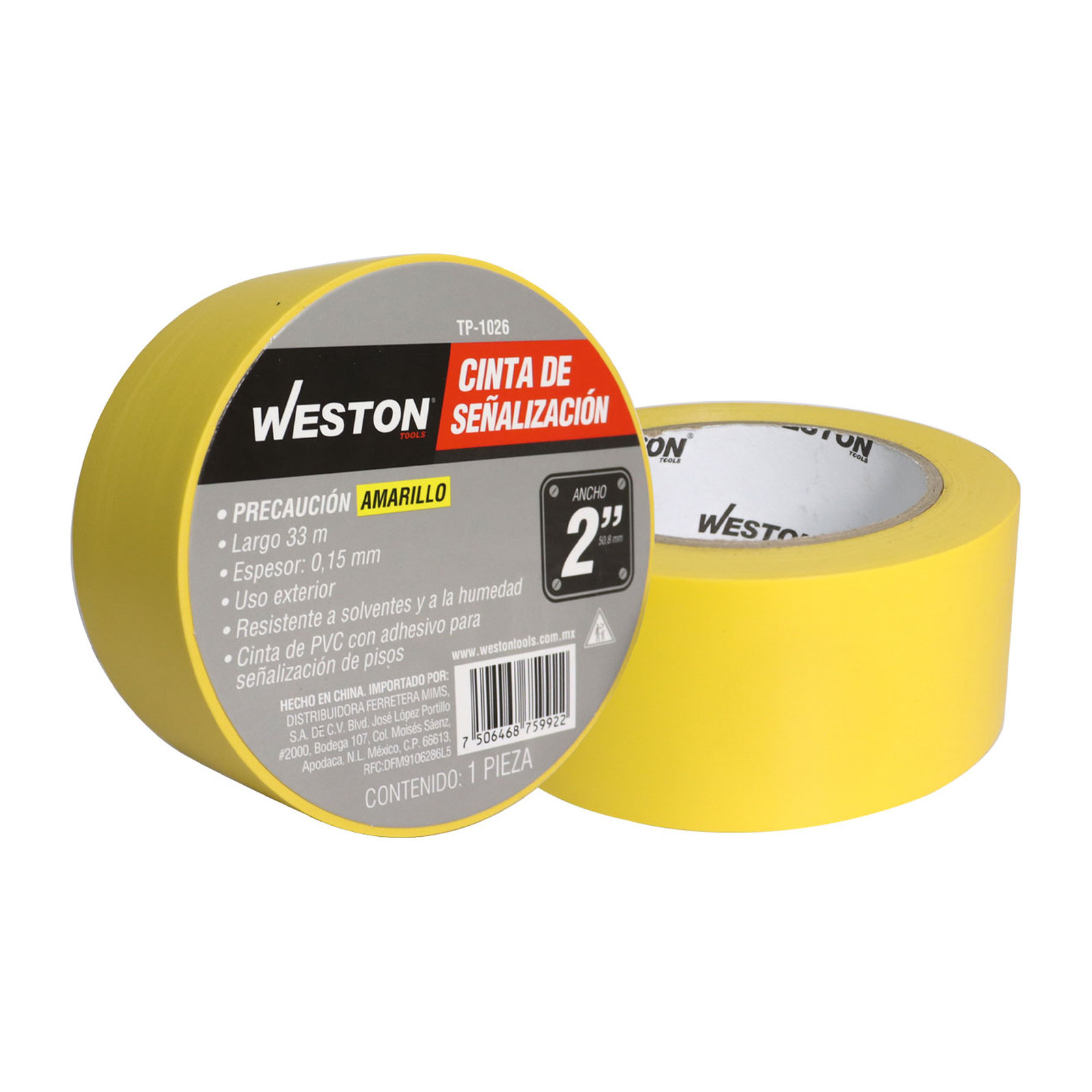 Cinta de Señalización Amarilla Weston 50 mm x 33 m