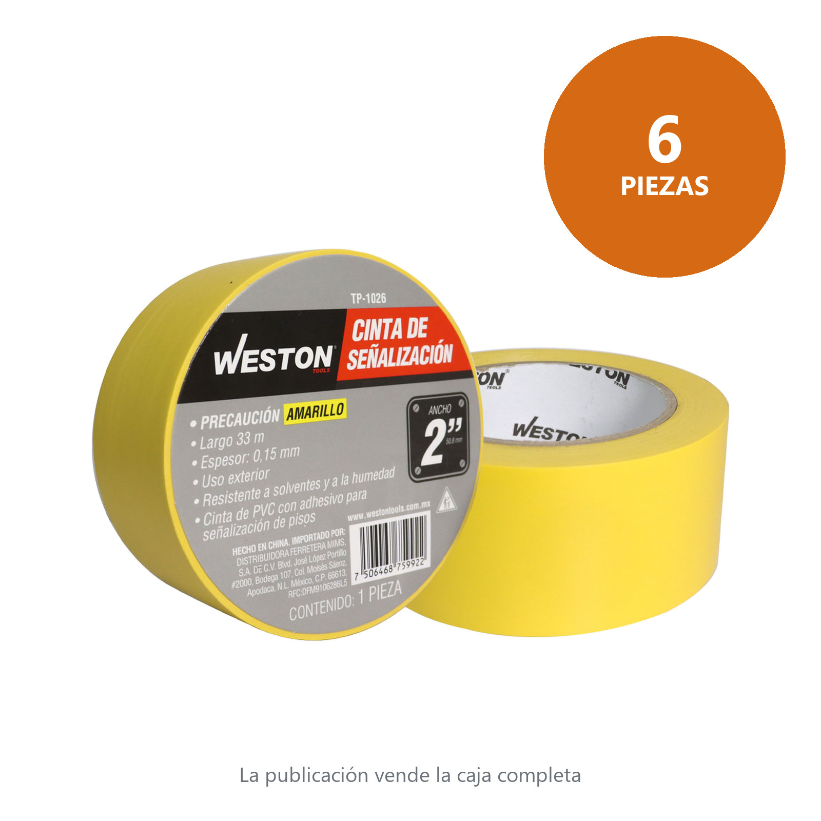 CINTA DE SEÑALIZACION AMARILLA 50mm X 33M (PRECIO X PIEZA) - Imagen 2