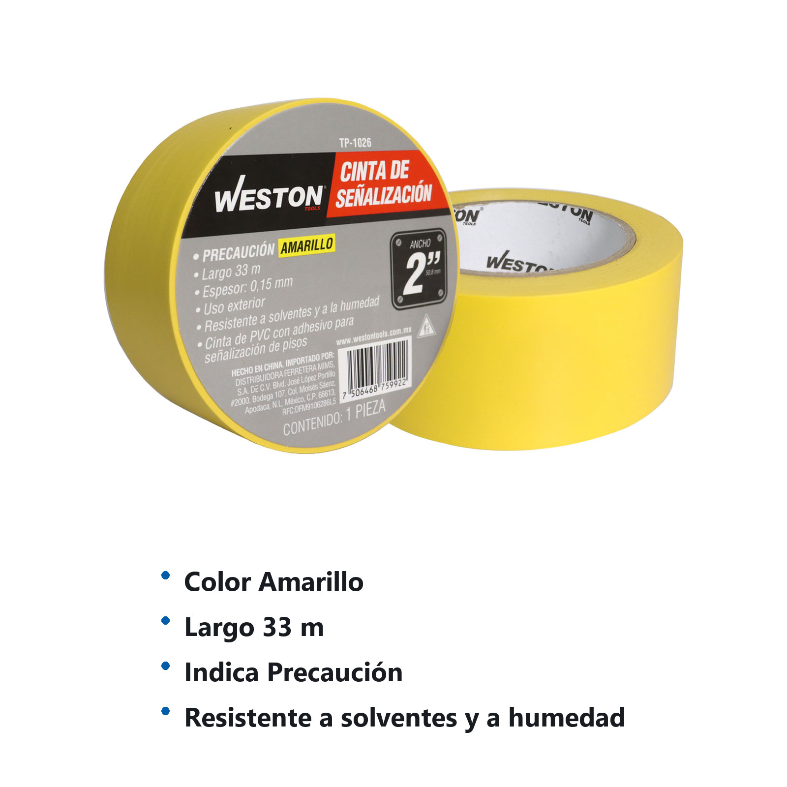 CINTA DE SEÑALIZACION AMARILLA 50mm X 33M (PRECIO X PIEZA) - Imagen 3
