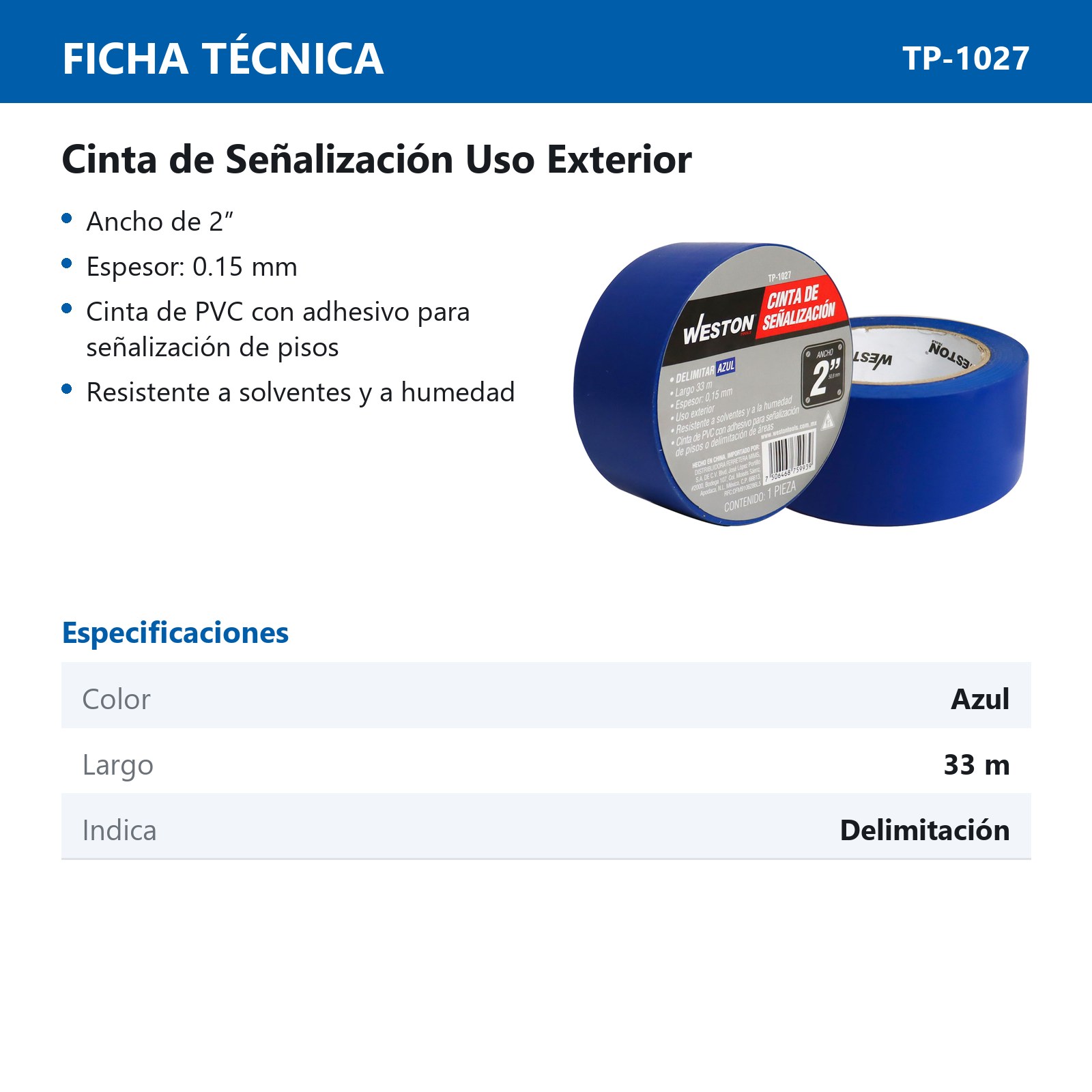 CINTA DE SEÑALIZACION AZUL 50mm X 33M (PRECIO X PIEZA) - Imagen 3
