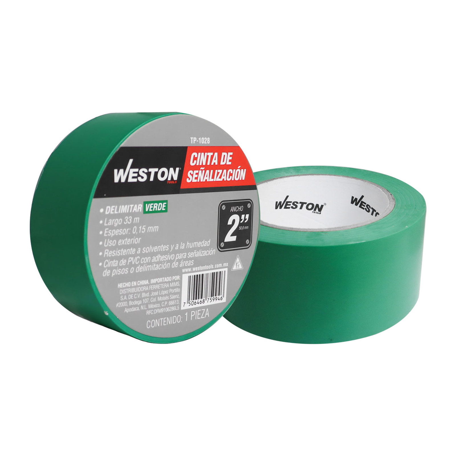 Cinta de Señalización Verde 50 mm x 33 m Weston