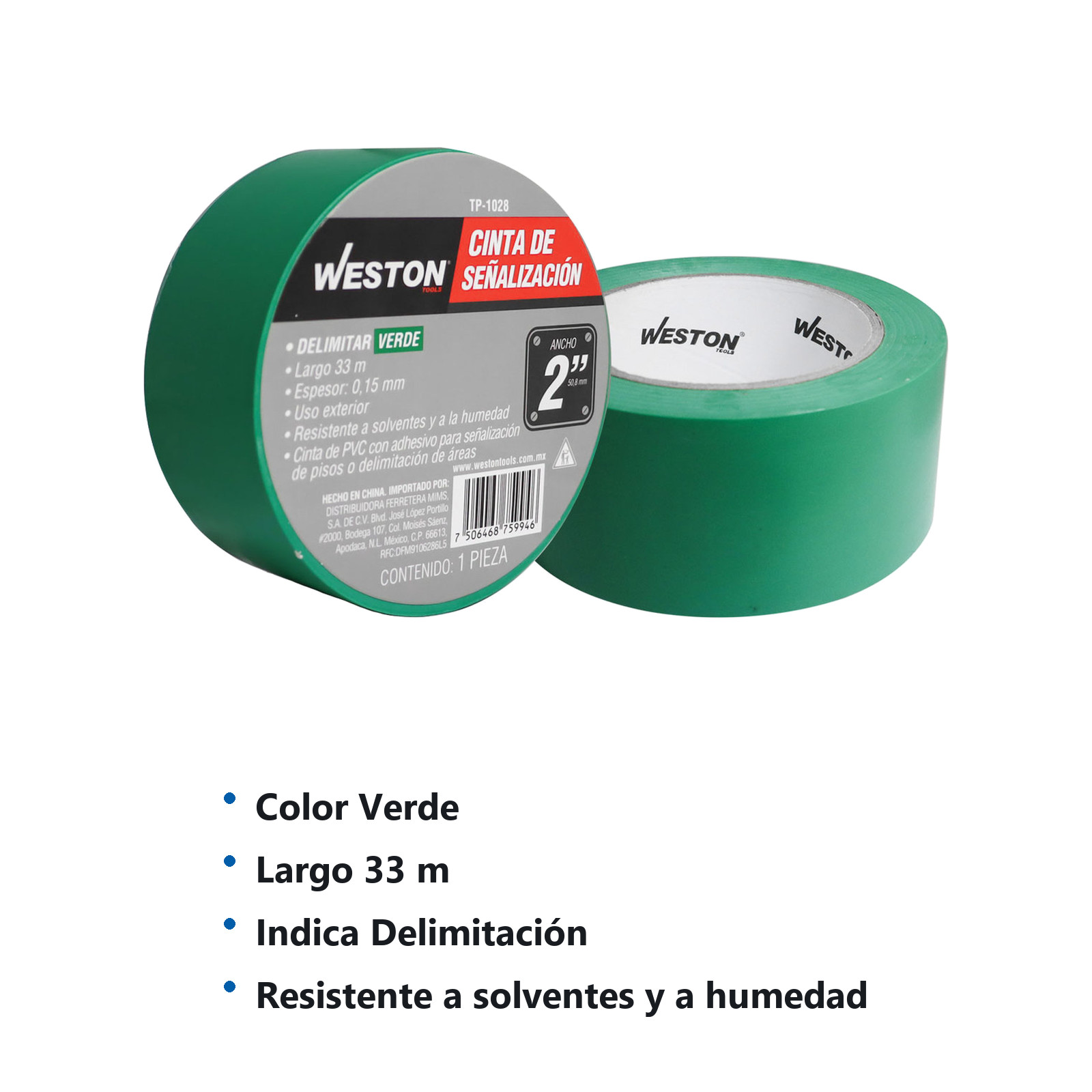 CINTA DE SEÑALIZACION VERDE 50mm X 33M (PRECIO X PIEZA) - Imagen 3