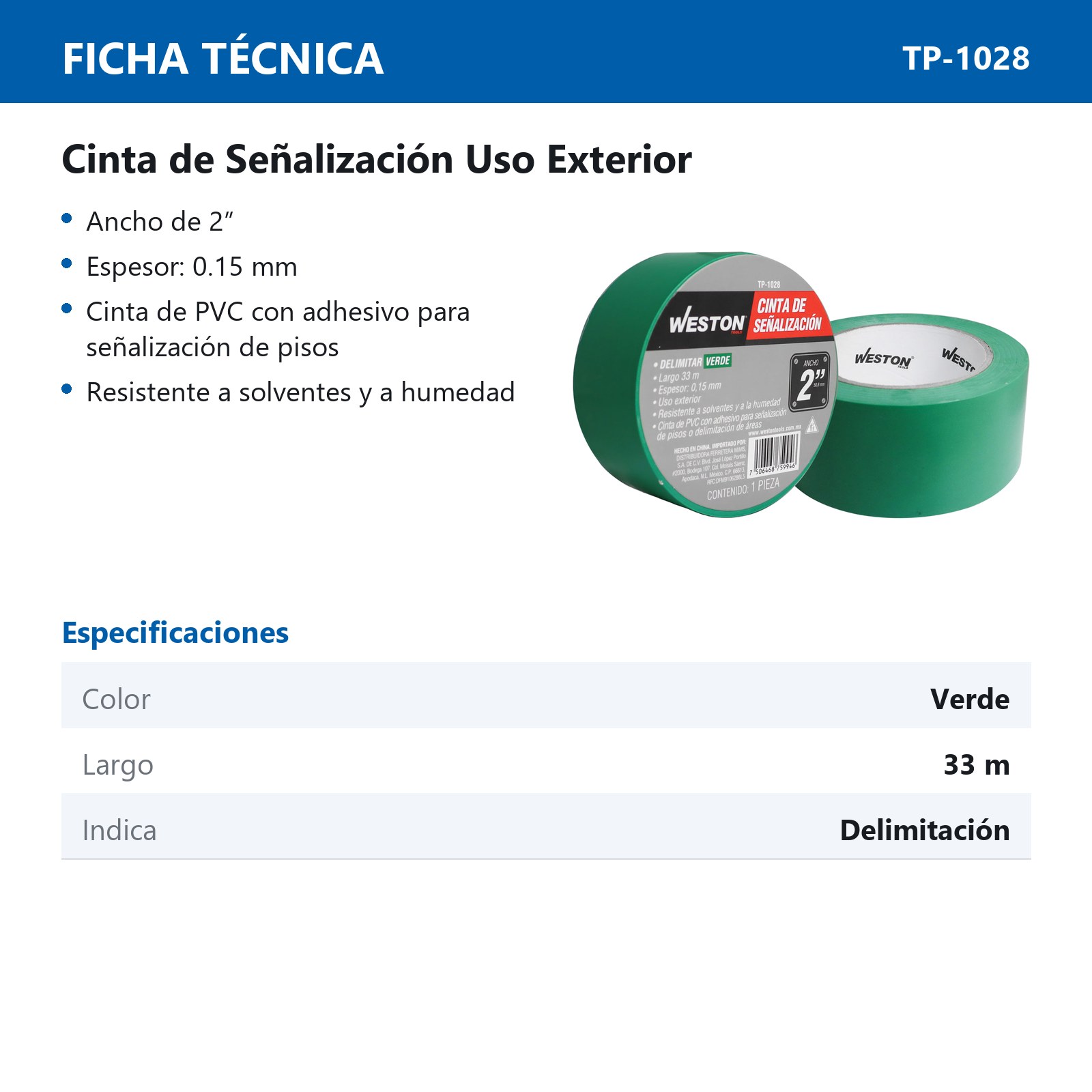 CINTA DE SEÑALIZACION VERDE 50mm X 33M (PRECIO X PIEZA) - Imagen 3