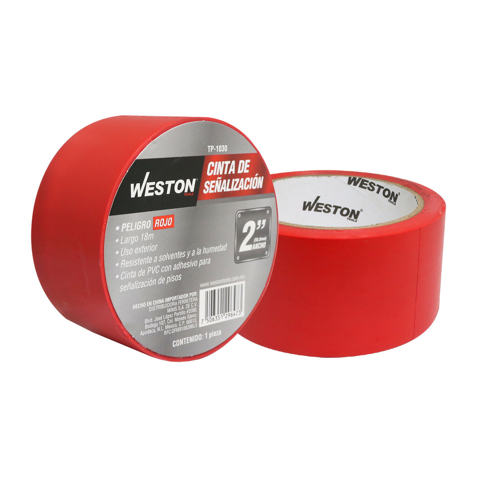 Cinta de Señalización Adhesiva para Piso Roja 50 mm x 18 m Weston