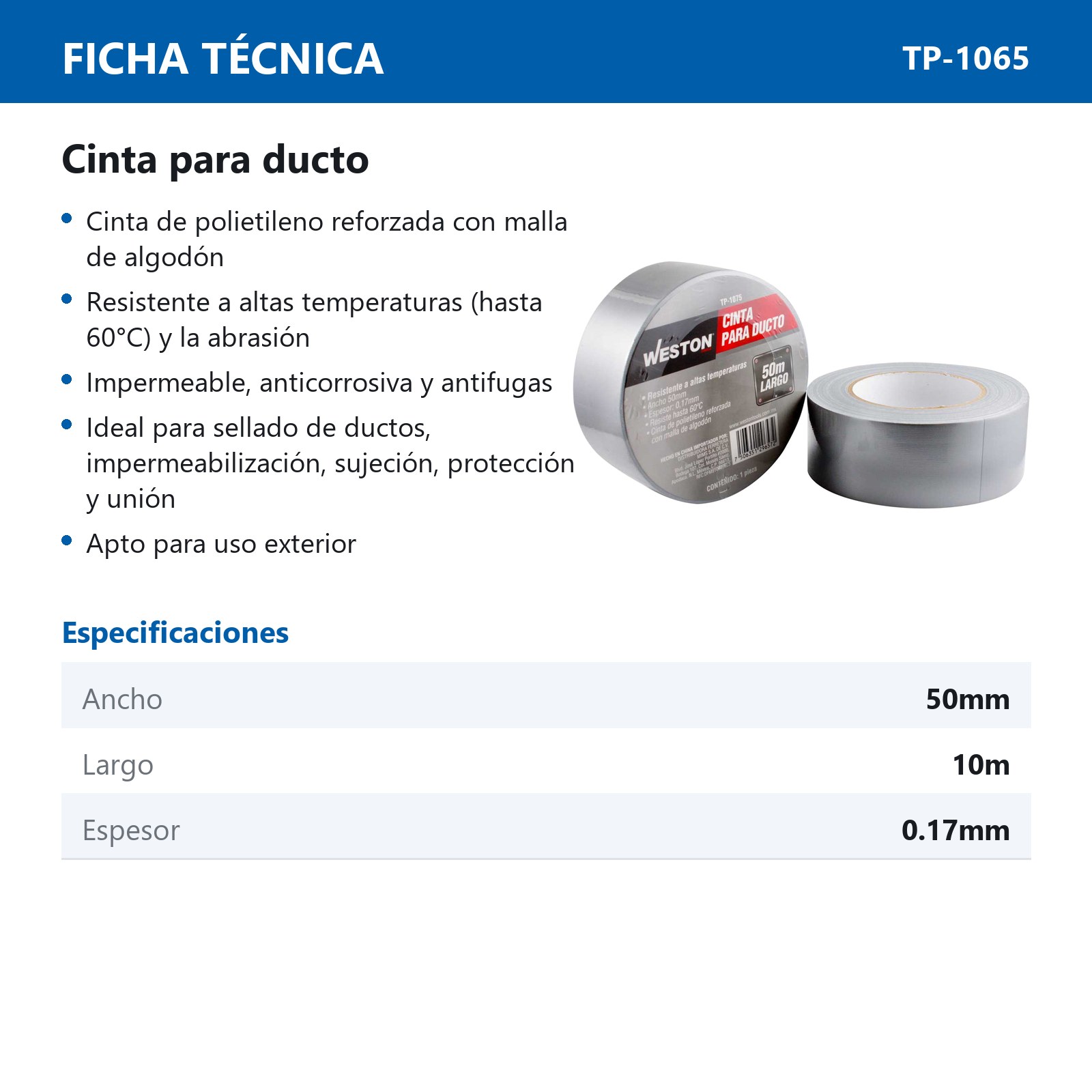 CINTA PARA DUCTO 50mm X 10M (PRECIO X PIEZA) - Imagen 3