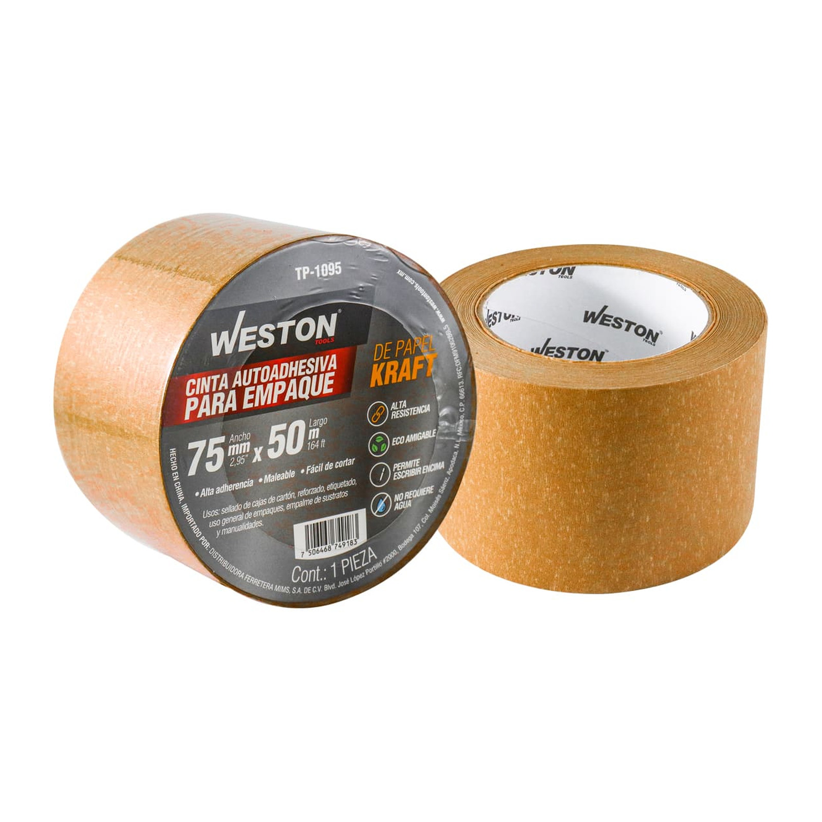 Cinta de Papel Kraft Autoadhesiva Degradable 75mm x 50m WESTON