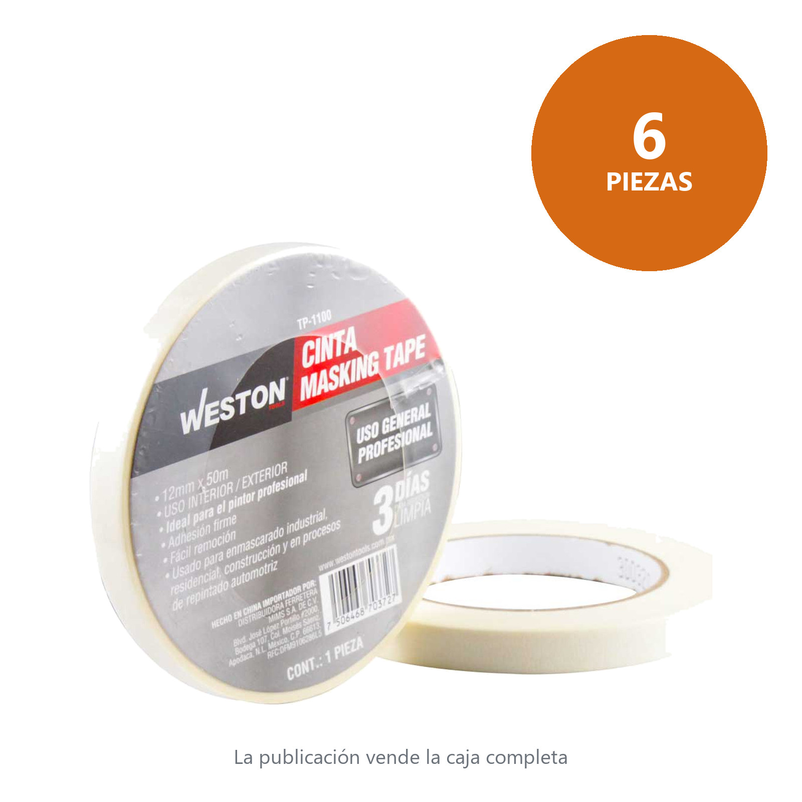 CINTA MASKING TAPE 12MM x 50M (PRECIO X PIEZA) - Imagen 2