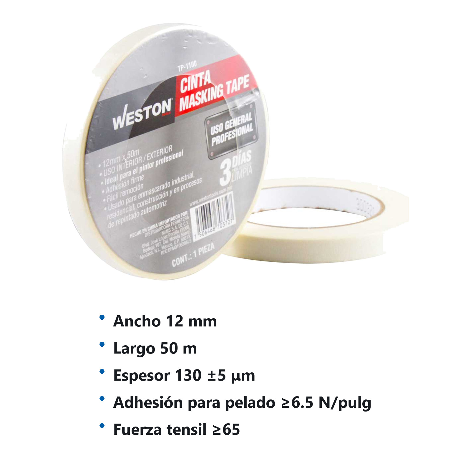 CINTA MASKING TAPE 12MM x 50M (PRECIO X PIEZA) - Imagen 3