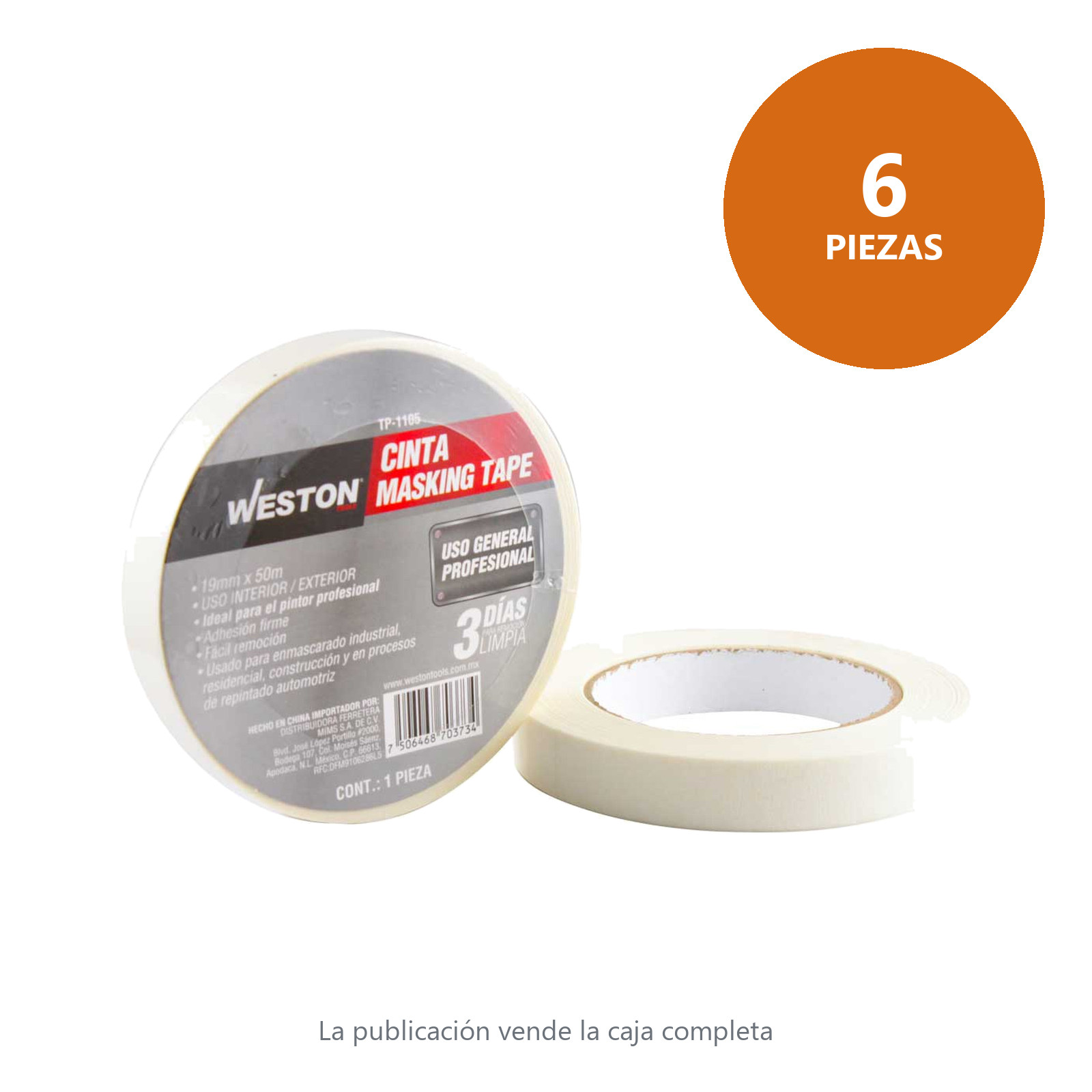 CINTA MASKING TAPE 19MM x 50M (PRECIO X PIEZA) - Imagen 2