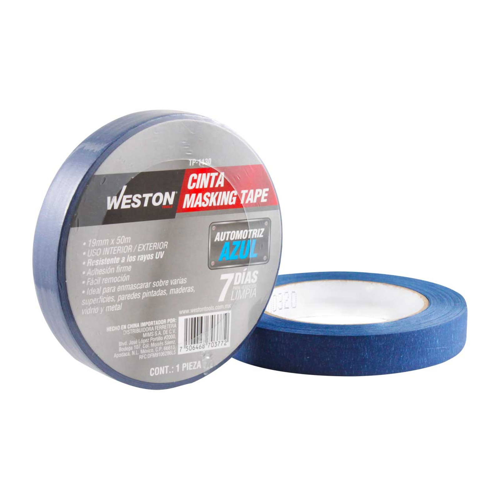 Cinta Masking Tape Azul 7 Días 19mm x 50m Weston