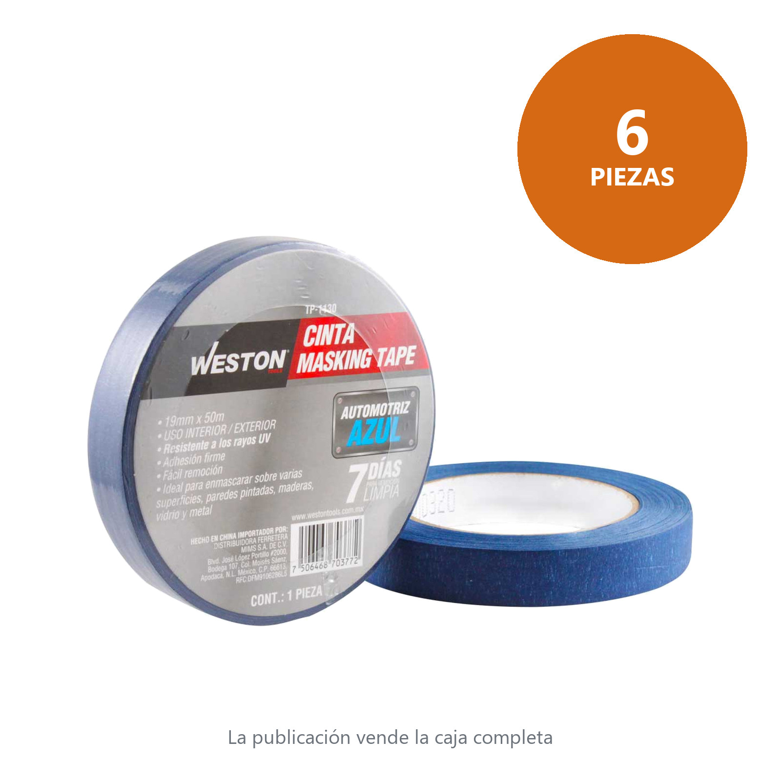 CINTA MASKING TAPE AZUL 7 DIAS 19MM x 50M (PRECIO X PIEZA) - Imagen 2