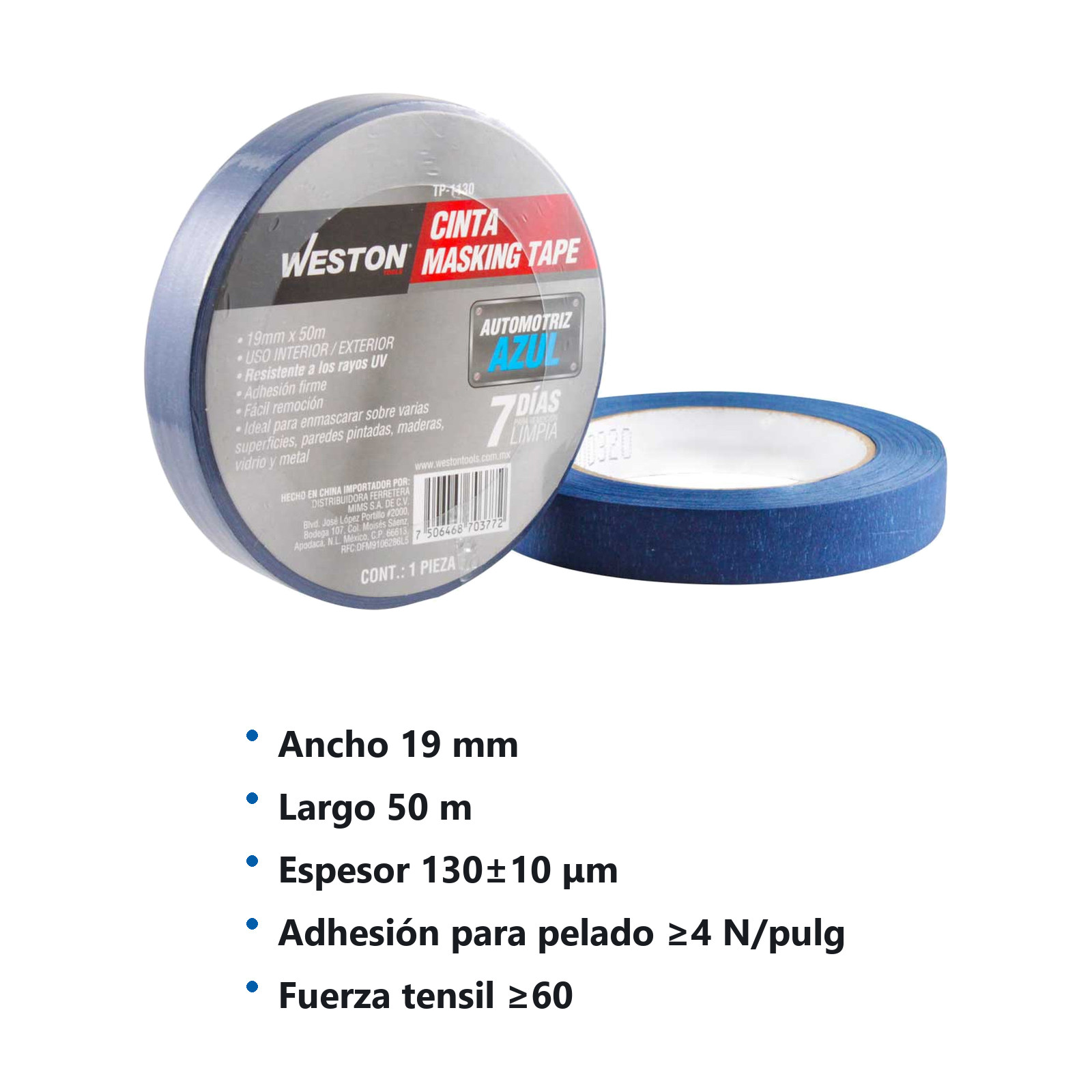 CINTA MASKING TAPE AZUL 7 DIAS 19MM x 50M (PRECIO X PIEZA) - Imagen 3