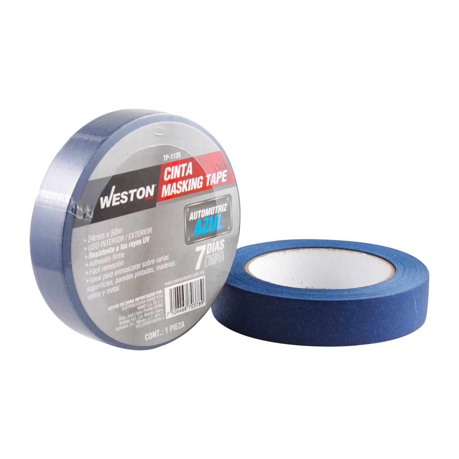 Cinta Masking Tape Azul 7 Días WESTON 24mm x 50m