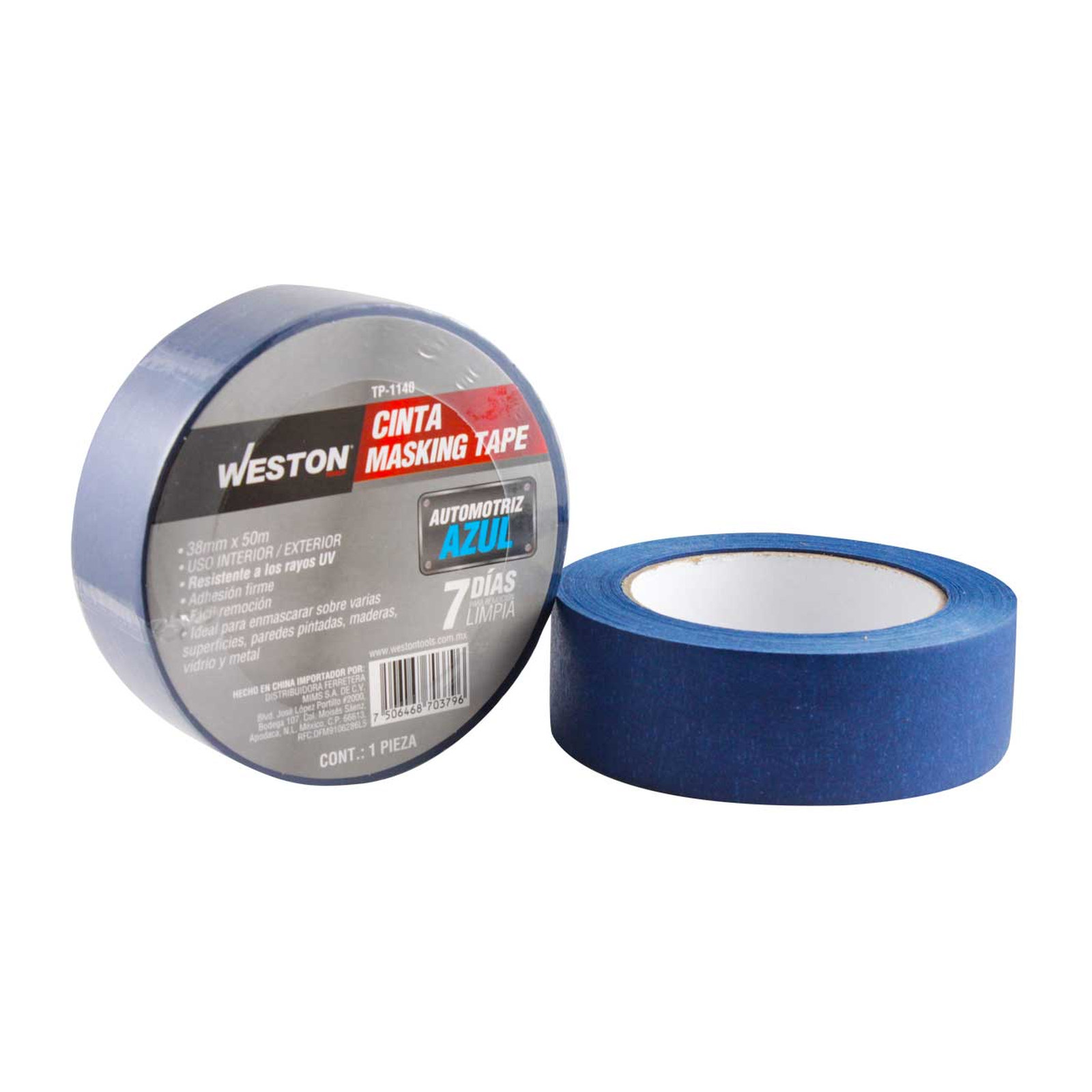 Cinta Masking Tape Azul 7 Días 38 mm x 50 m Weston