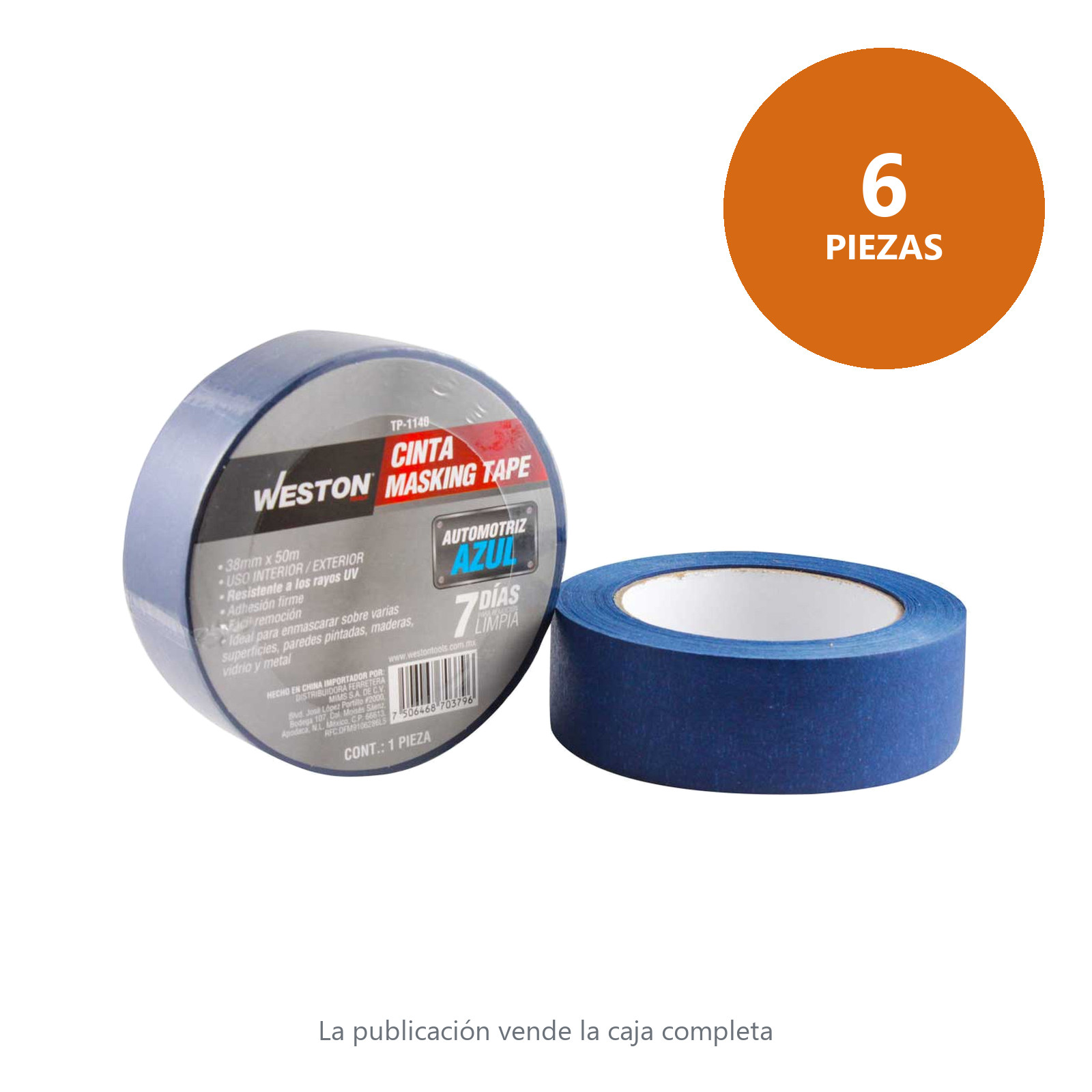 CINTA MASKING TAPE AZUL 7 DIAS 38MM x 50M (PRECIO X PIEZA) - Imagen 2