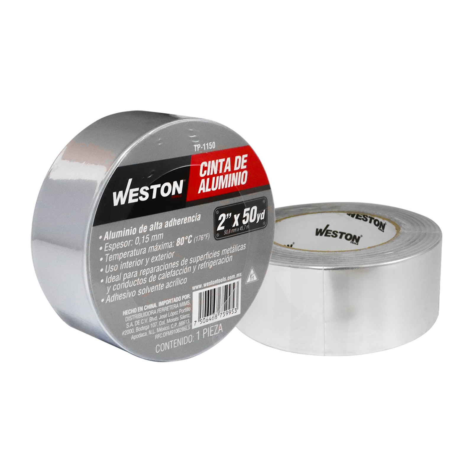 Cinta de Aluminio para Ducto WESTON 2" x 50 yd (50 mm x 45.7 m)