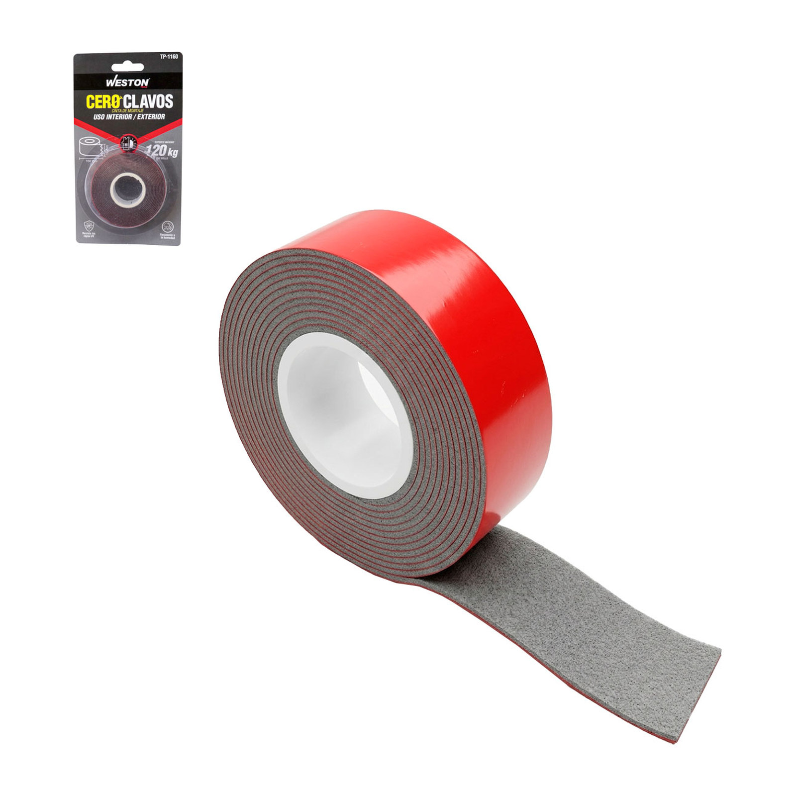 CINTA ADHESIVA DOBLE CARA COLOR GRIS USO EXTERIOR 19MM X 1.5M