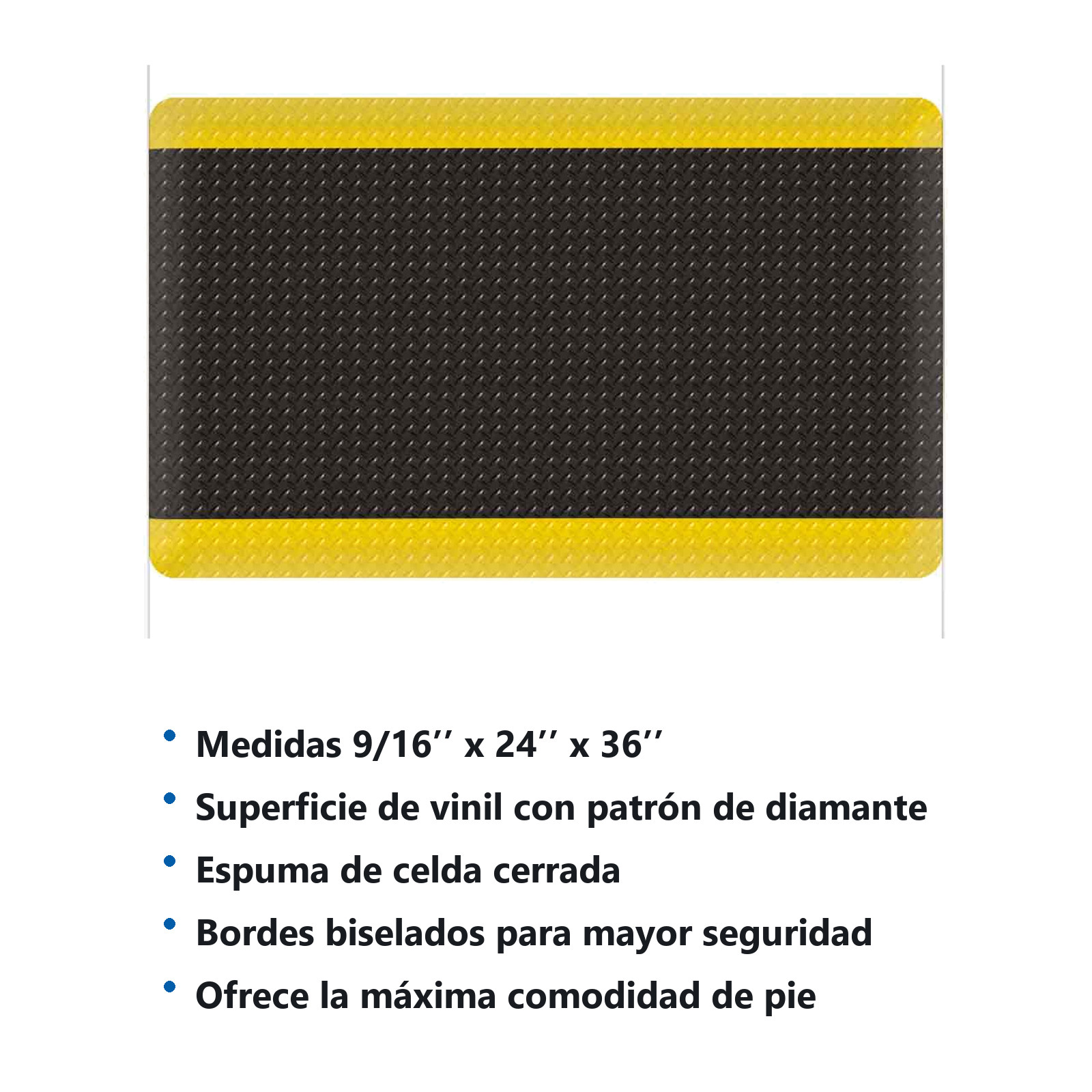 TAPETE ANTIFATIGA (USA) T/DIAMANTE NEGRO/AMARILLO 9/16'' X 24'' X 36'' - Imagen 3