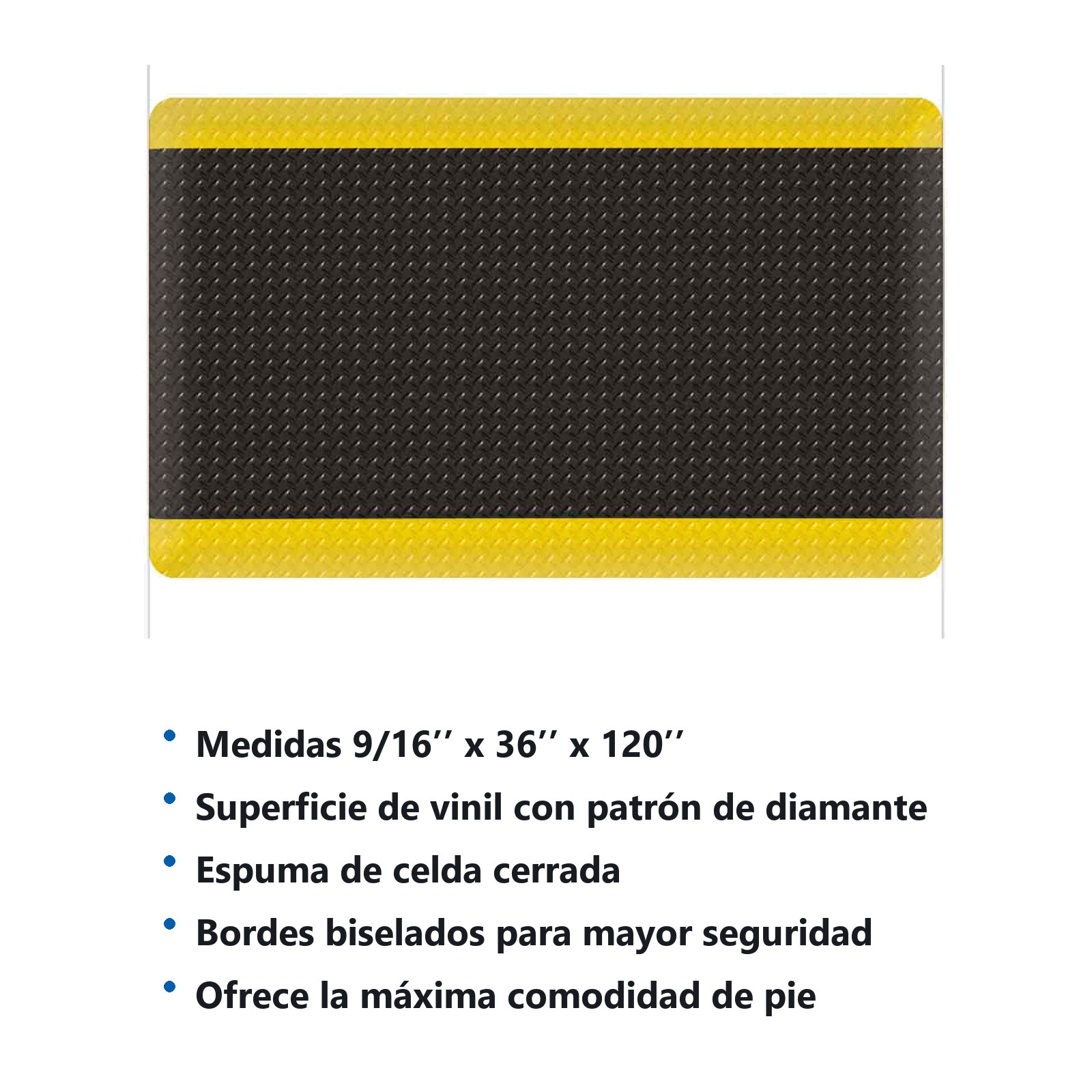 TAPETE ANTIFATIGA (USA) T/DIAMANTE NEGRO/AMARILLO 9/16'' X 36'' X 120'' - Imagen 3