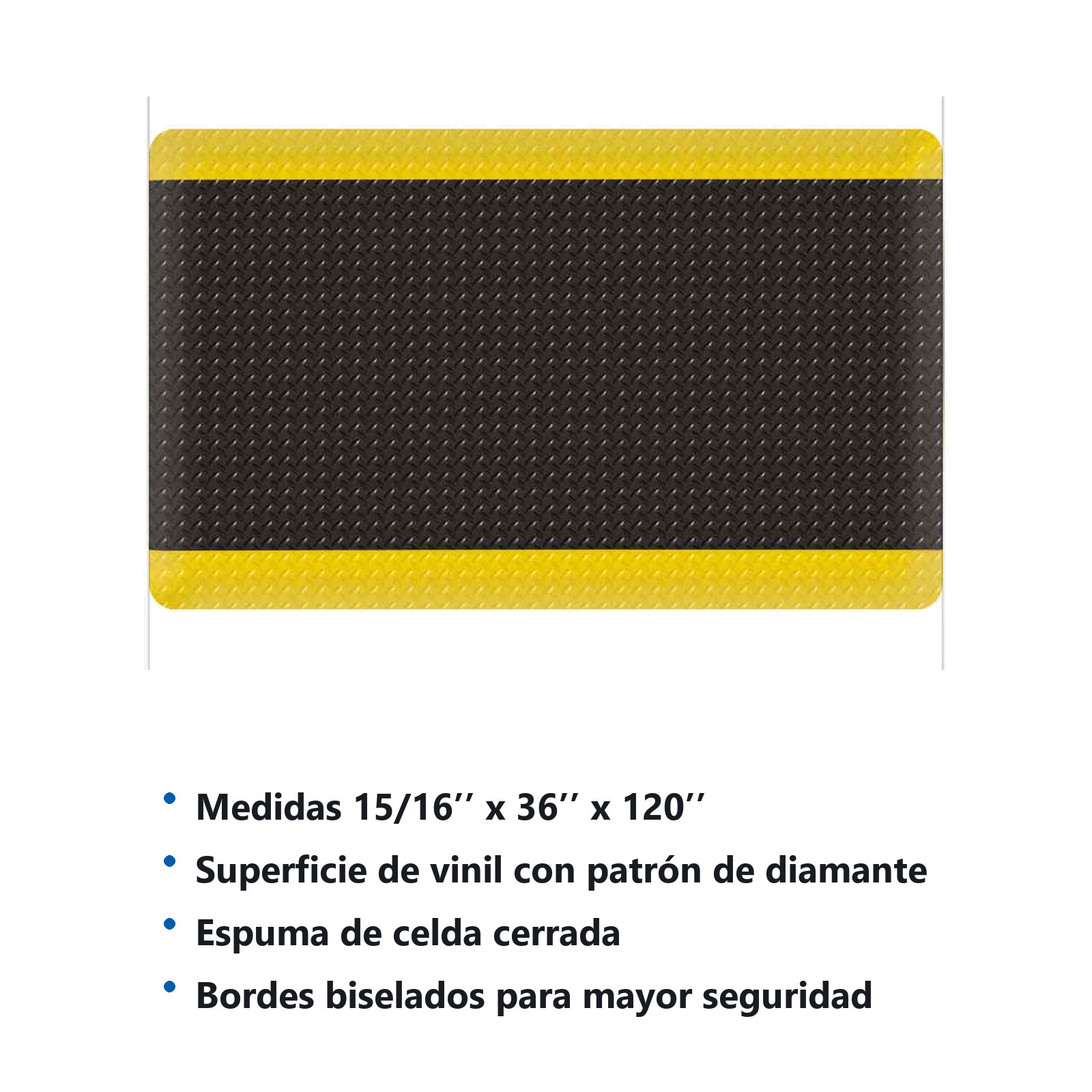 TAPETE ANTIFATIGA (USA) T/DIAMANTE NEGRO/AMARILLO 15/16'' X 36'' X 120'' - Imagen 3