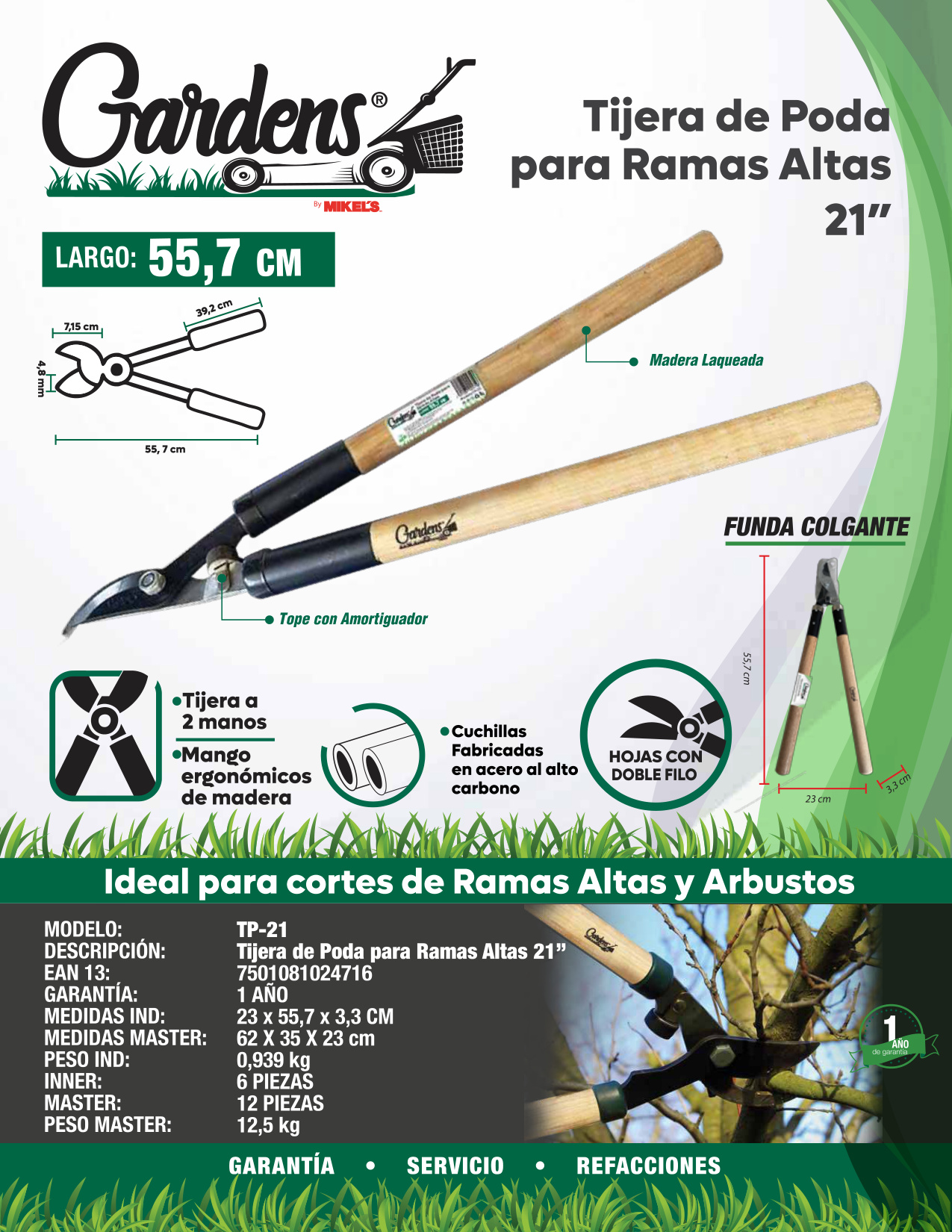 GARDENS TP-21 Tijeras para poda 21",para ramas altas - Imagen 4