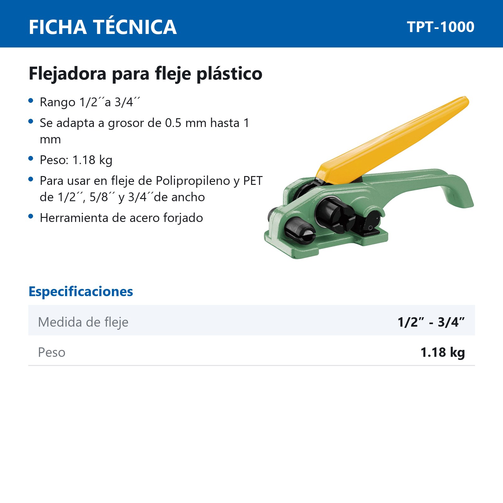 FLEJADORA PARA FLEJE DE PLASTICO 1/2" - 3/4" - Imagen 2