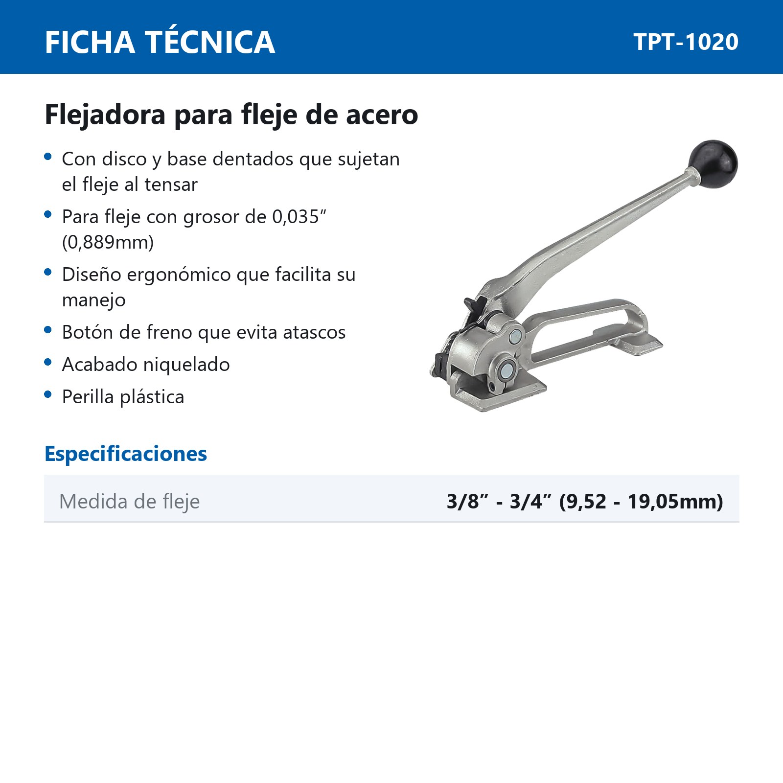 FLEJADORA PARA FLEJE DE ACERO 3/8" - 3/4" X 0.035". - Imagen 2