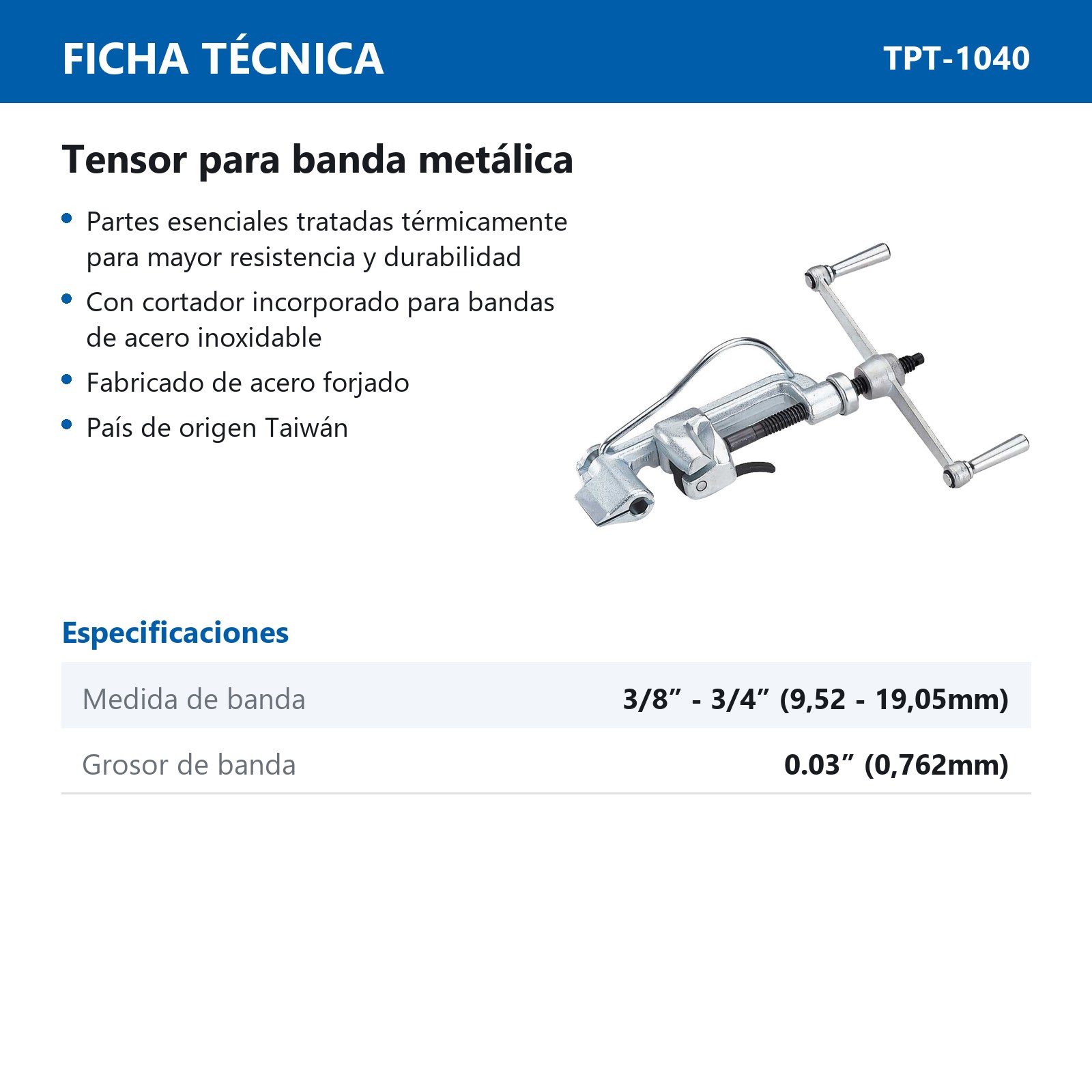 TENSOR DE CINCHAS / MANUAL / PARA BANDA METALICAS DE 1/4" - 1" X 0.08MM - Imagen 2