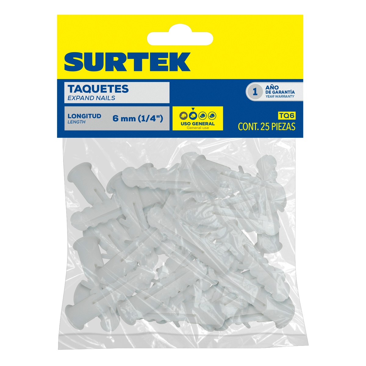 Taquete blanco 1/4", 25 piezas Surtek - Imagen 2