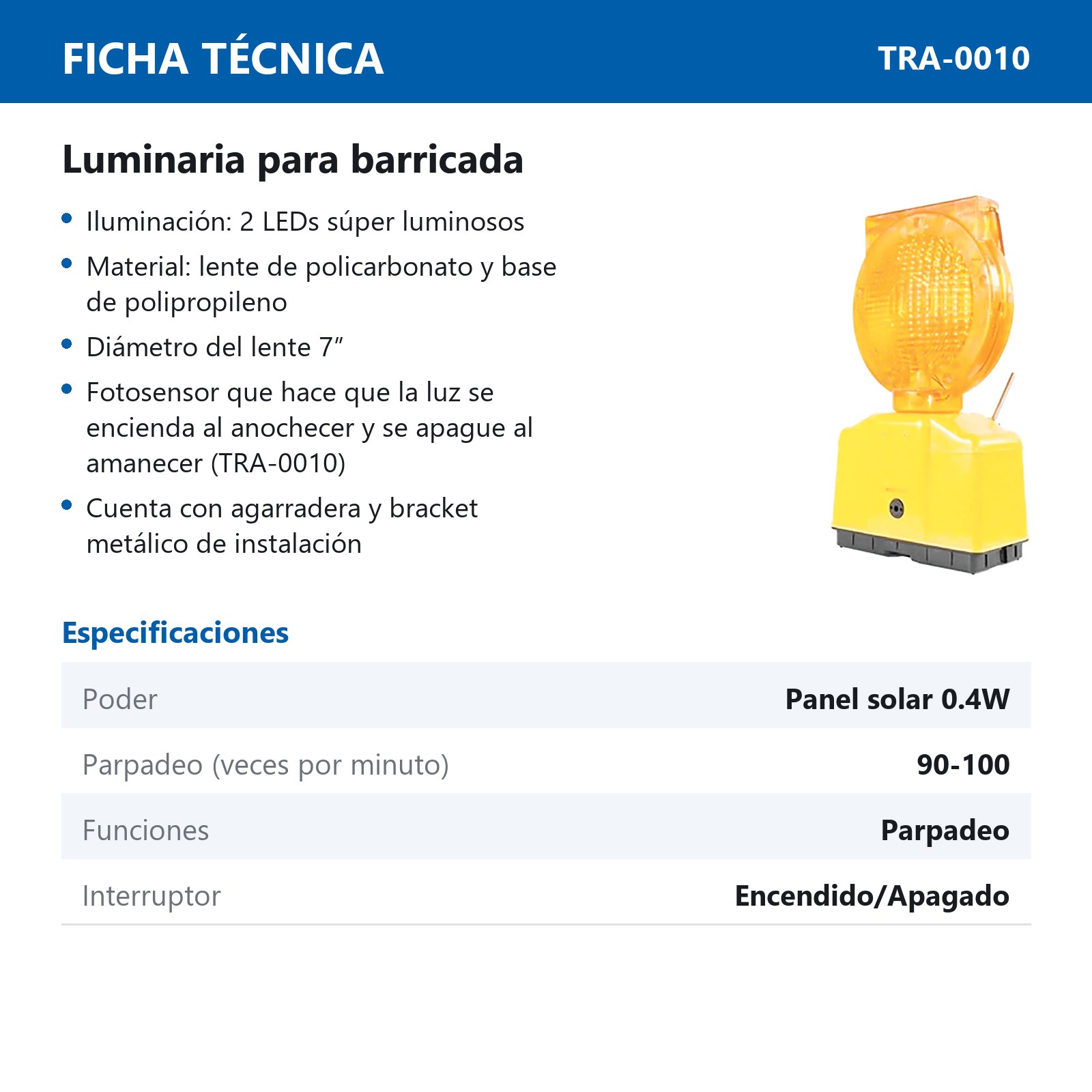 LUMINARIA SOLAR PARA BARRICADA Ø 7" - Imagen 2