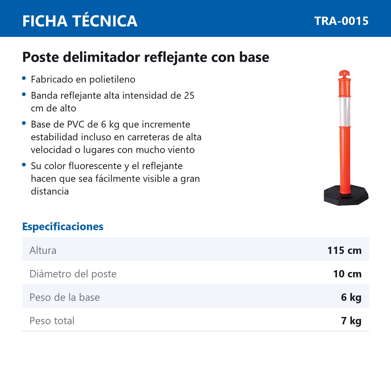 POSTE DELIMITADOR DE 115 CM CON BASE Y REFLEJANTE - Imagen 2