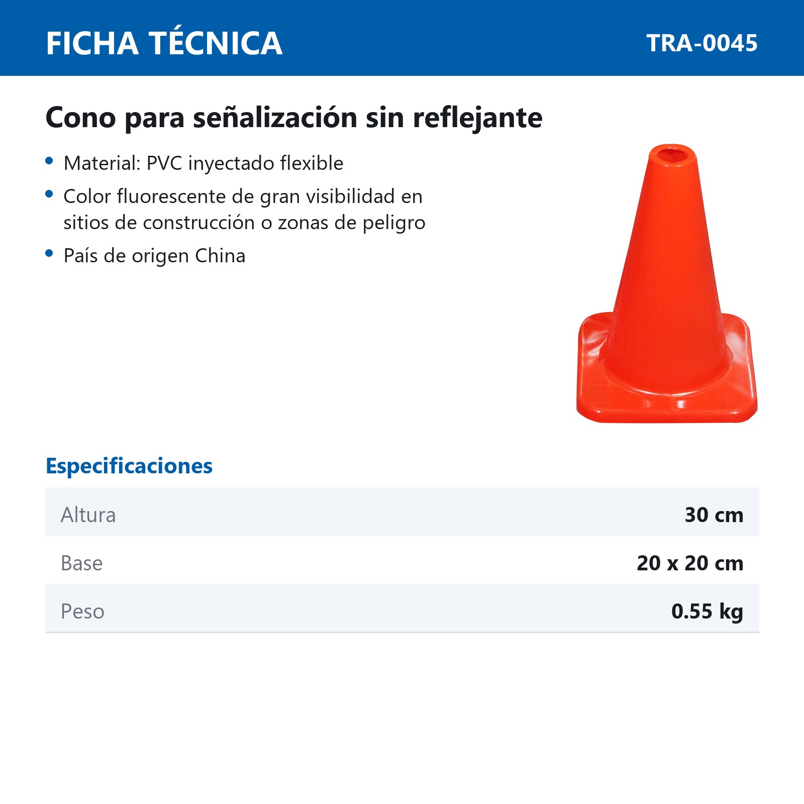 CONO PVC DE 30 CM SIN REFLEJANTE - Imagen 2