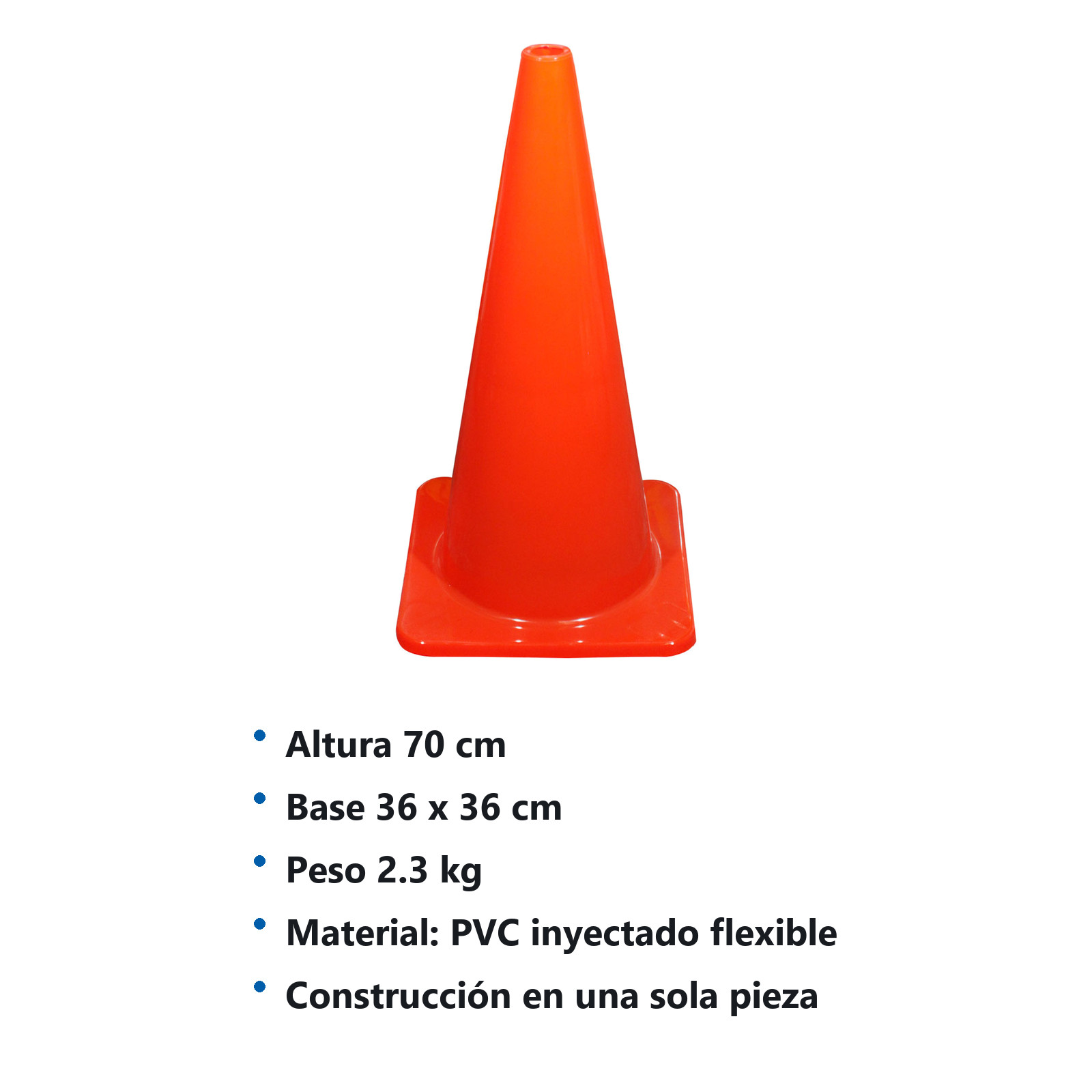 CONO PVC DE 70 CM SIN REFLEJANTE - Imagen 2