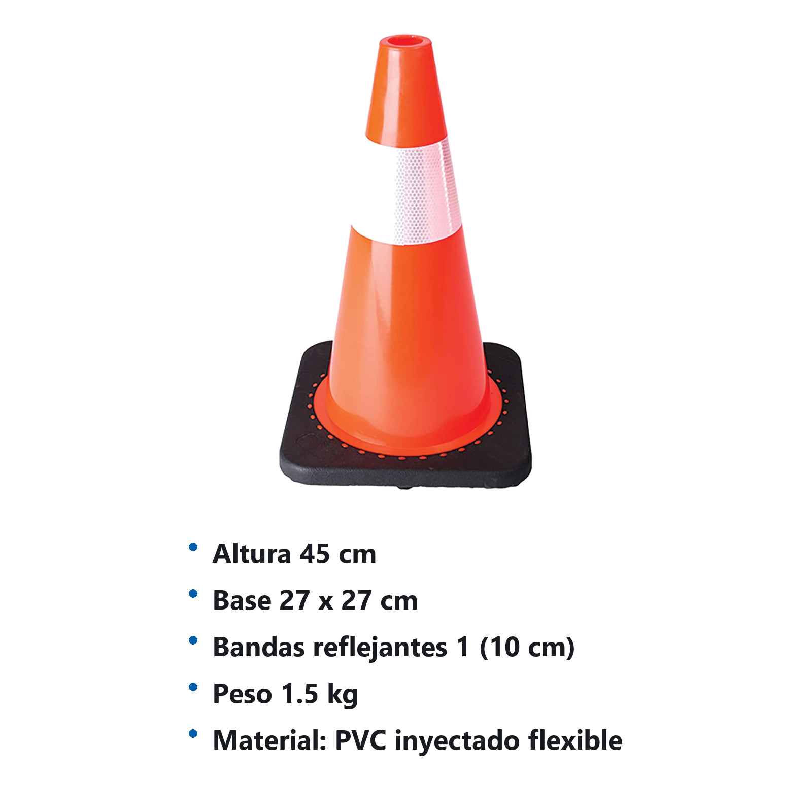CONO PVC DE 45 CM CON BASE NEGRA Y REFLEJANTE - Imagen 2