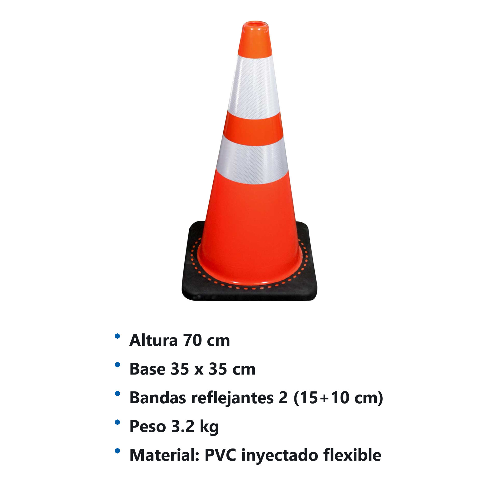 CONO PVC DE 70 CM CON BASE NEGRA Y REFLEJANTE - Imagen 2