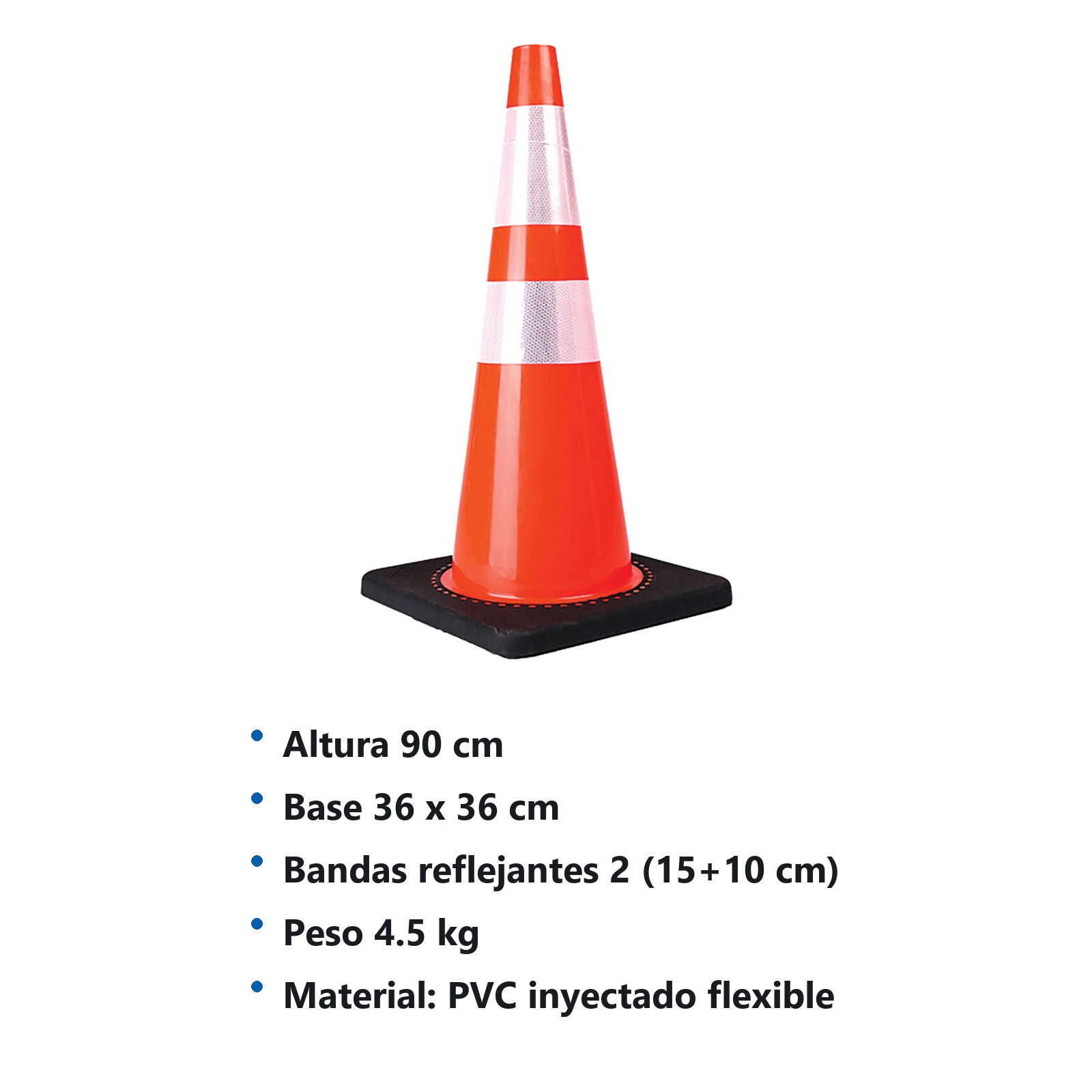 CONO PVC DE 90 CM CON BASE NEGRA Y REFLEJANTE - Imagen 2