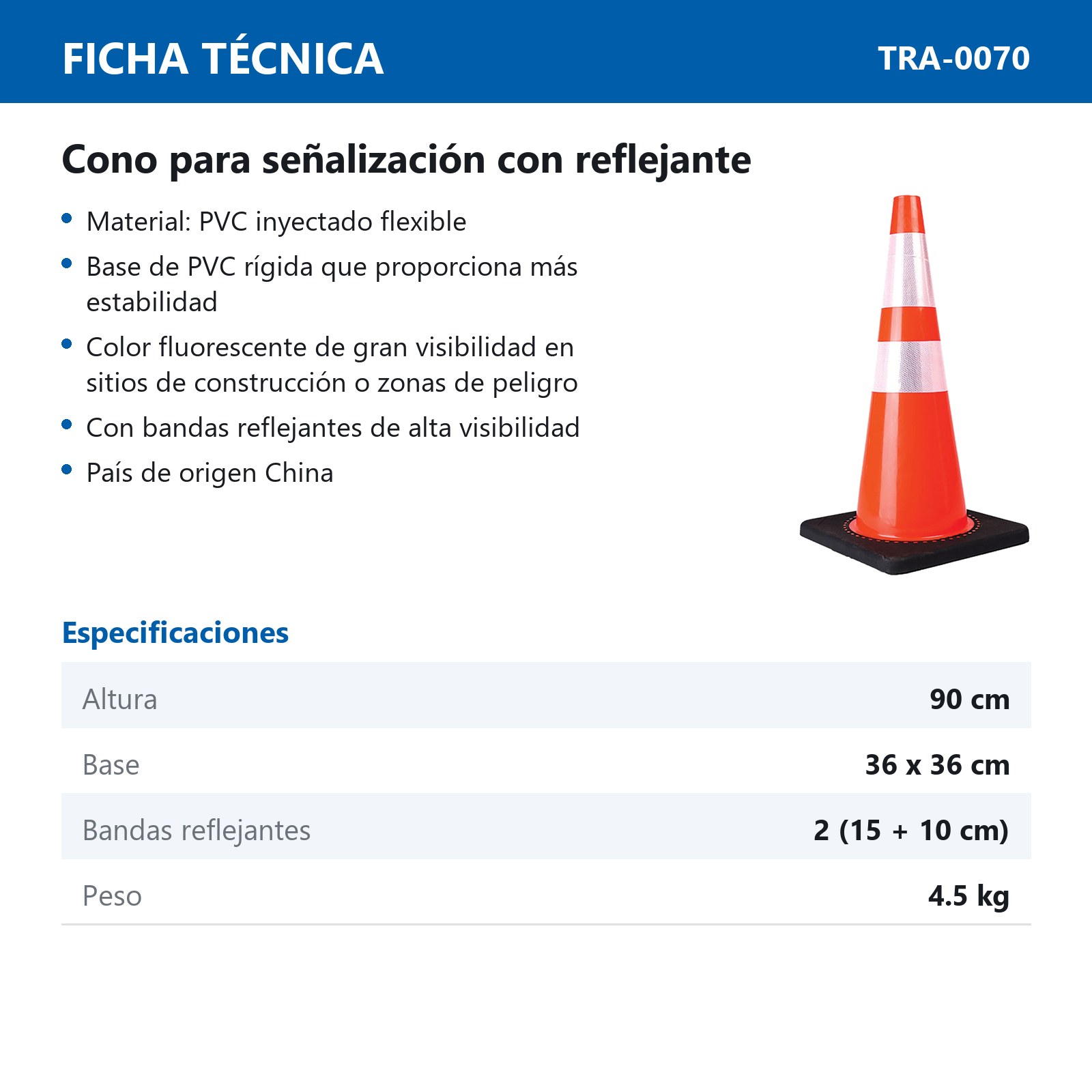 CONO PVC DE 90 CM CON BASE NEGRA Y REFLEJANTE - Imagen 2