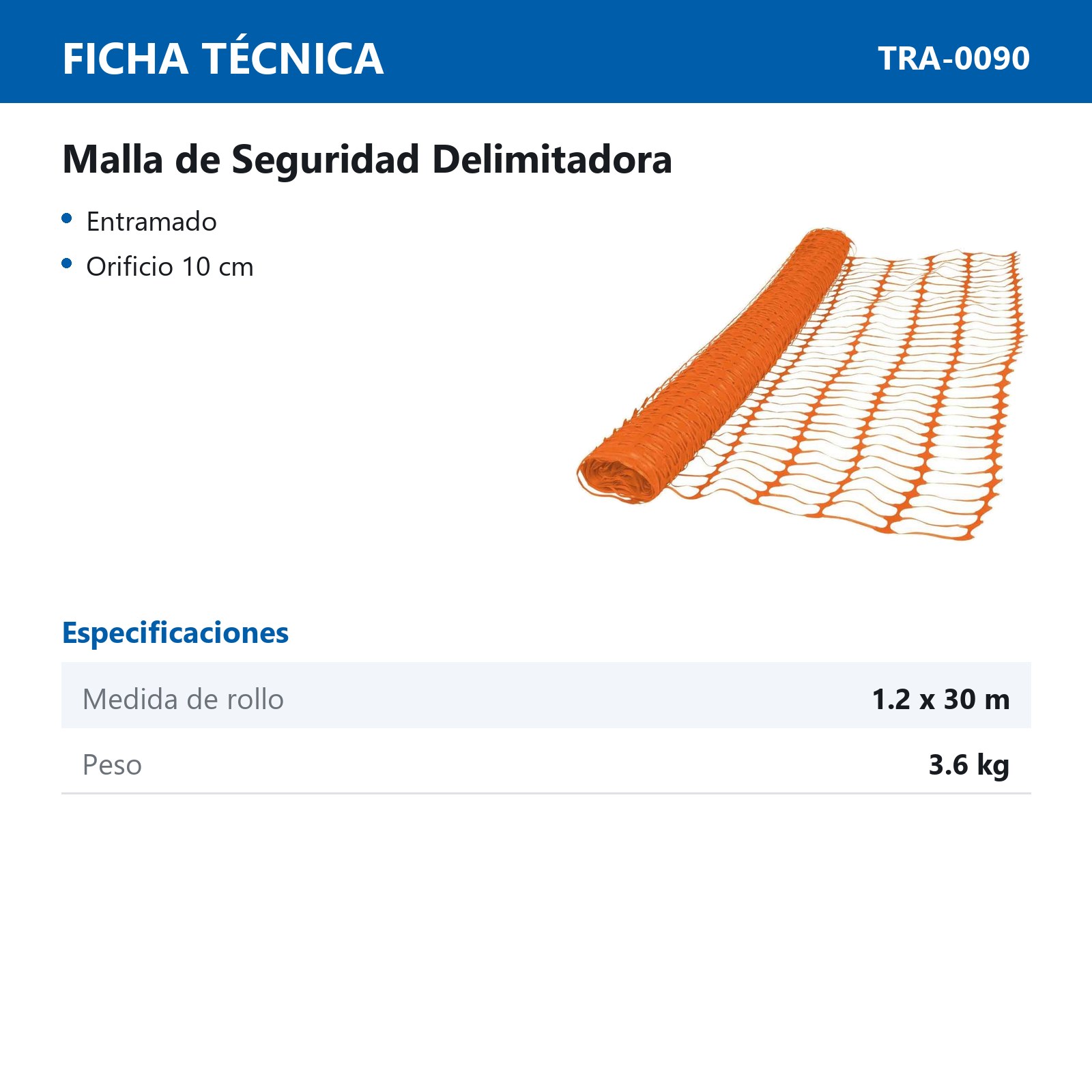 MALLA DE SEGURIDAD 1.2*30M, ORIFICIO 10CM*4CM, 3.6KG/ROLLO - Imagen 2
