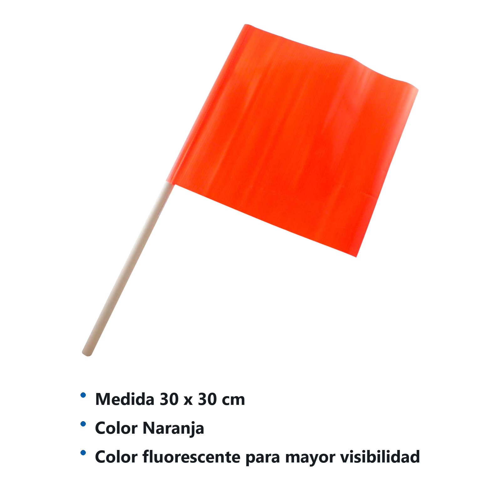 BANDEROLA D/SEGURIDAD NARANJA 30*30CM MANGO D/MADERA ø15MM*60CM - Imagen 2