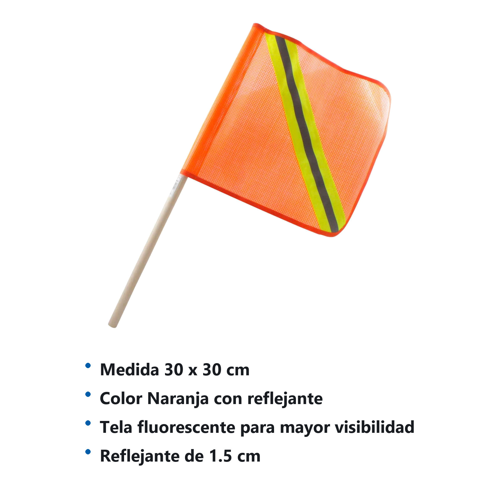 BANDEROLA D/SEGURIDAD C/REFLEJANTE 30*30CM MANGO D/MADERA ø15MM*60CM - Imagen 2